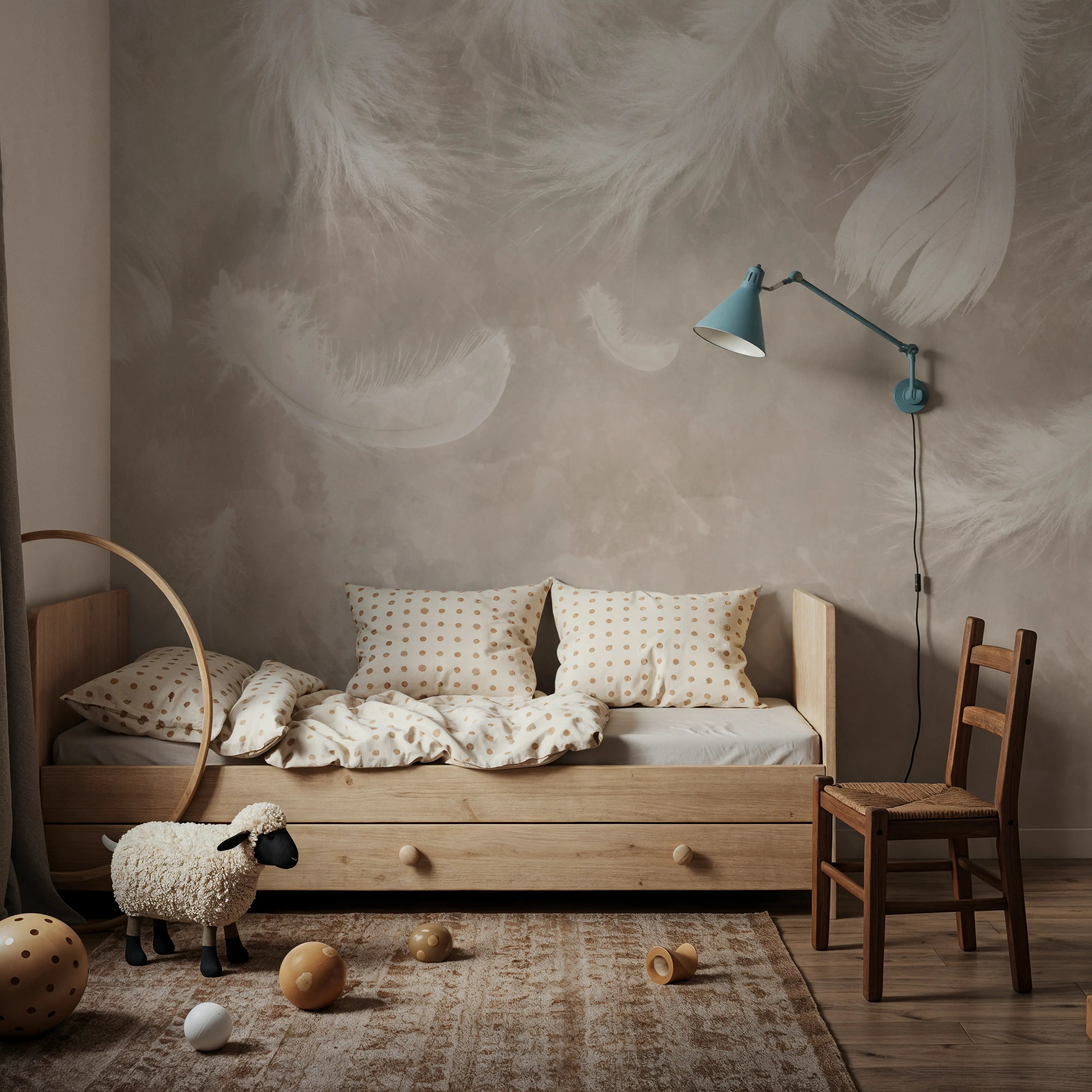 Wall Mural - Feather Fluff - Birds Nature mural wallpaper - White - Kids' Room - Wallism UK - Peel & Stick or Paste-the-Wall