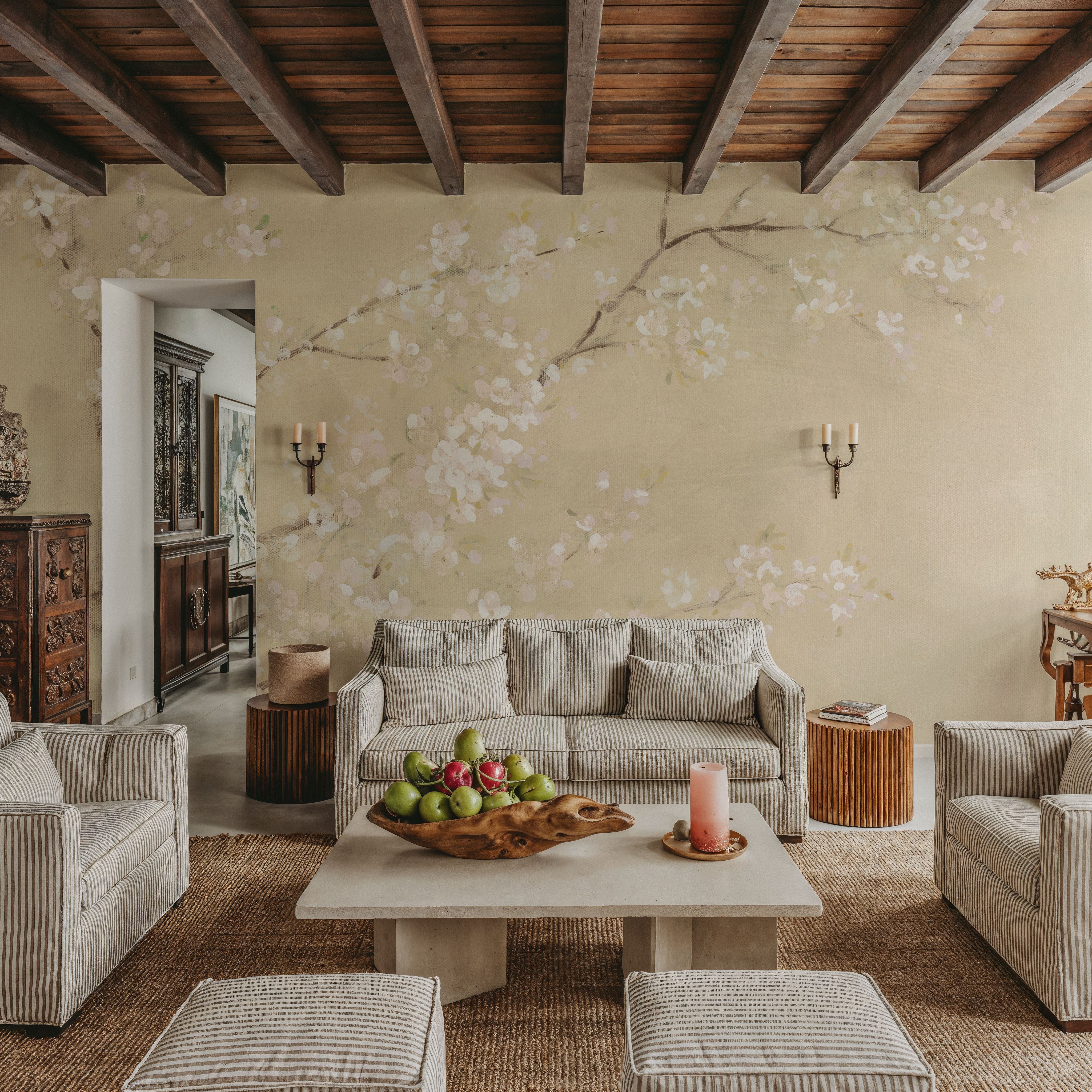 White Cherry Blossoms I Linen