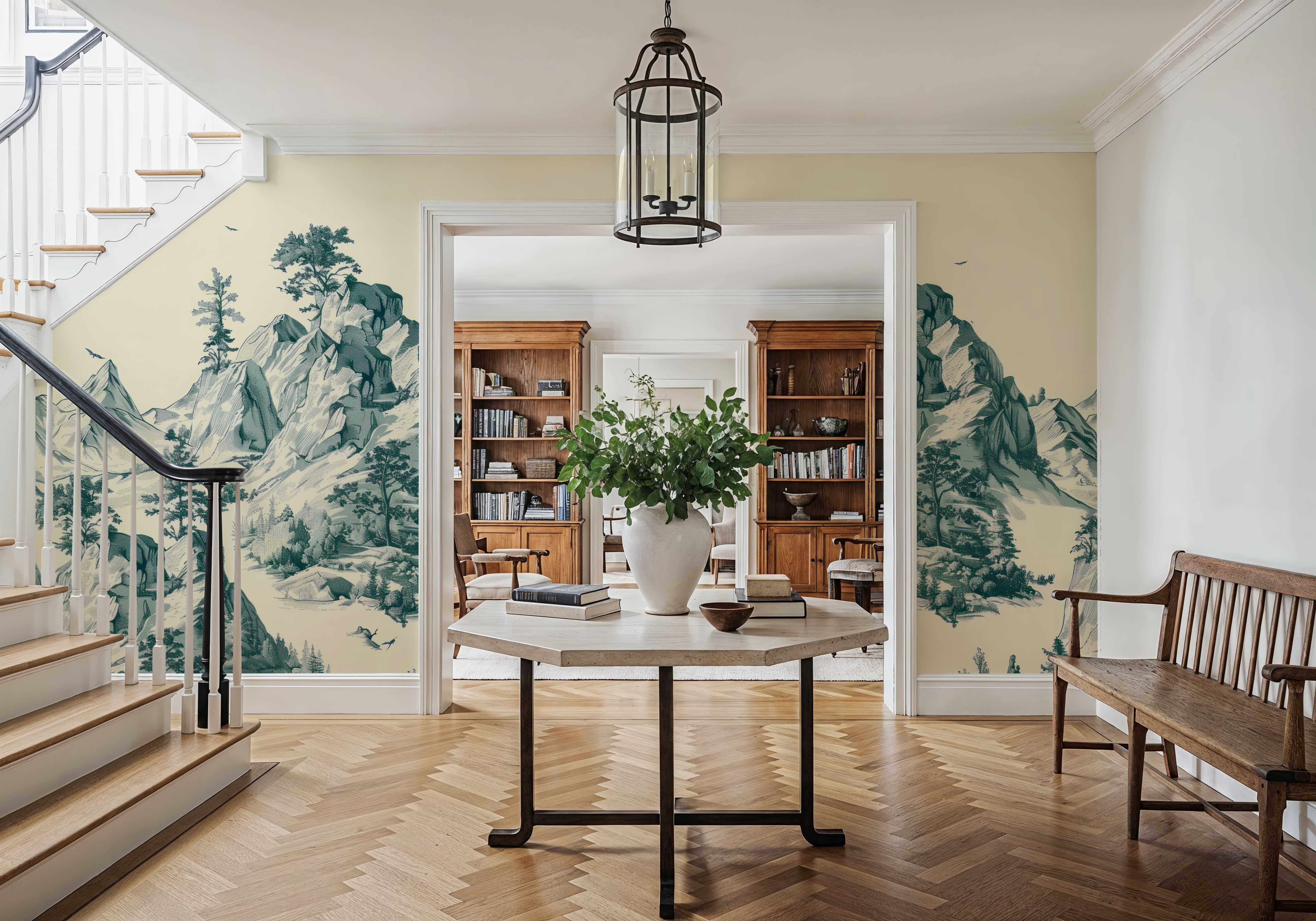 Toile Hills, Bottle Green, Wallpaper