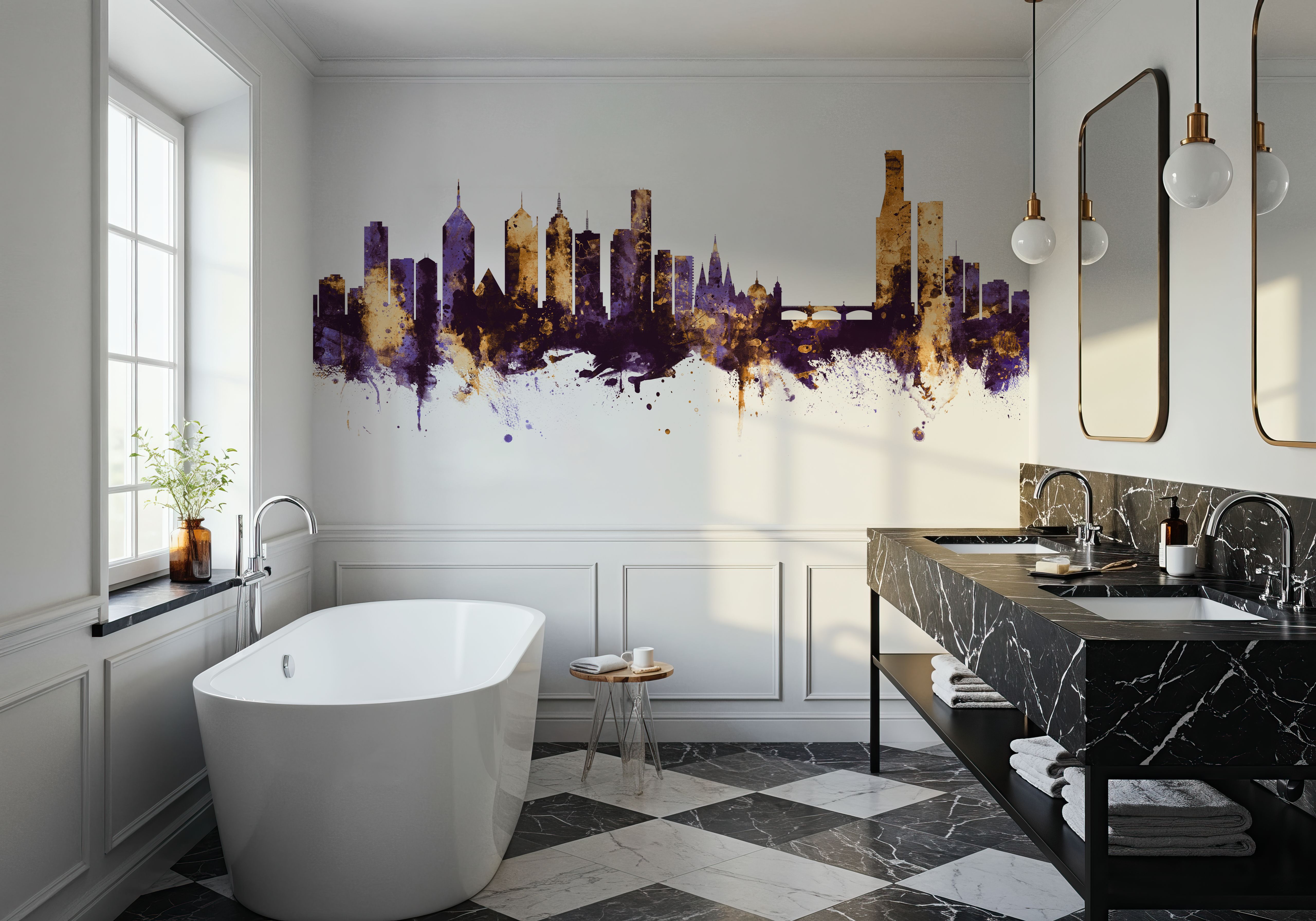 Melbourne Australia Skyline Purple & Gold