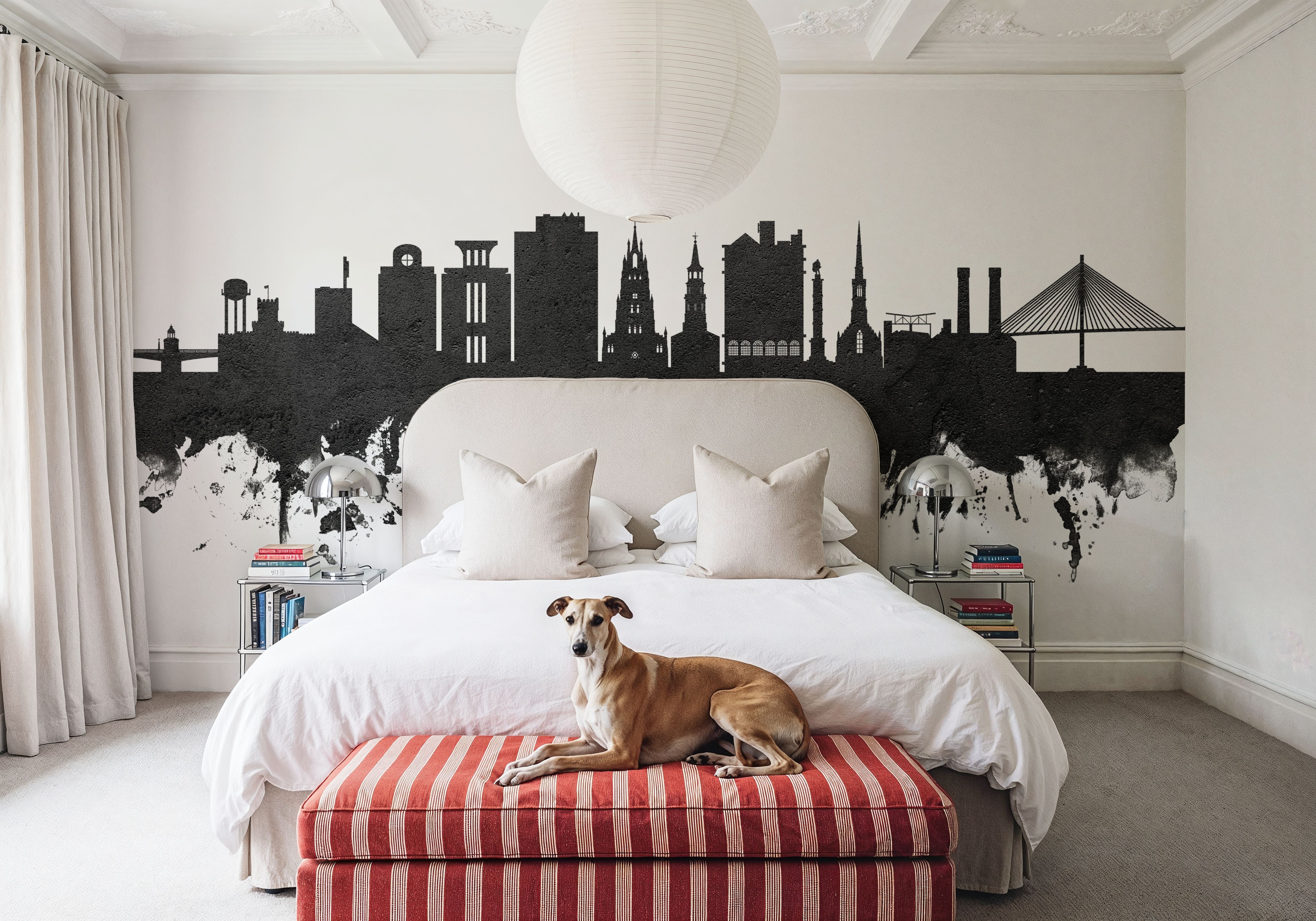 Charleston South Carolina Skyline Black & White, Wallpaper