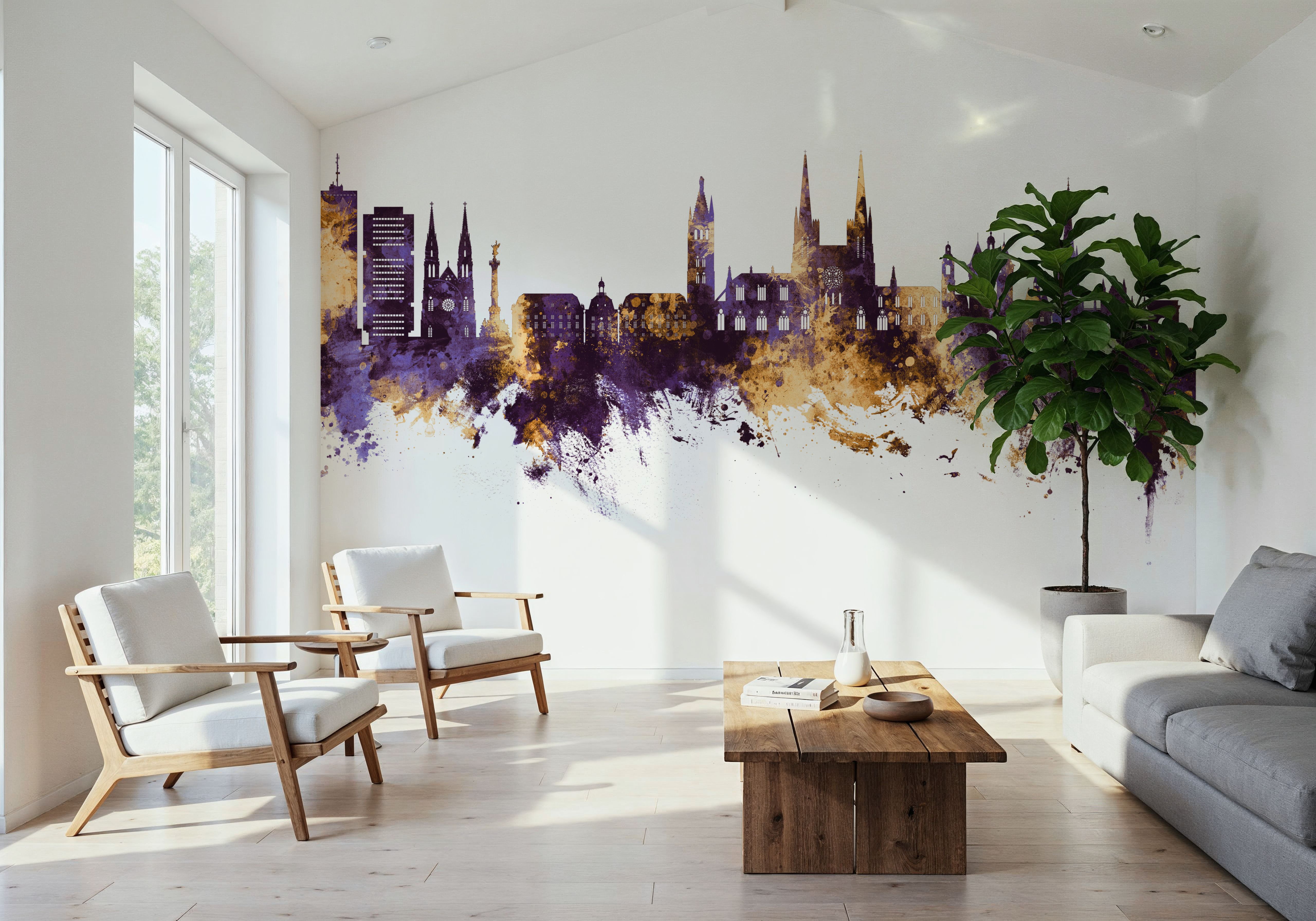 Bordeaux France Skyline Purple & Gold, Papier peint