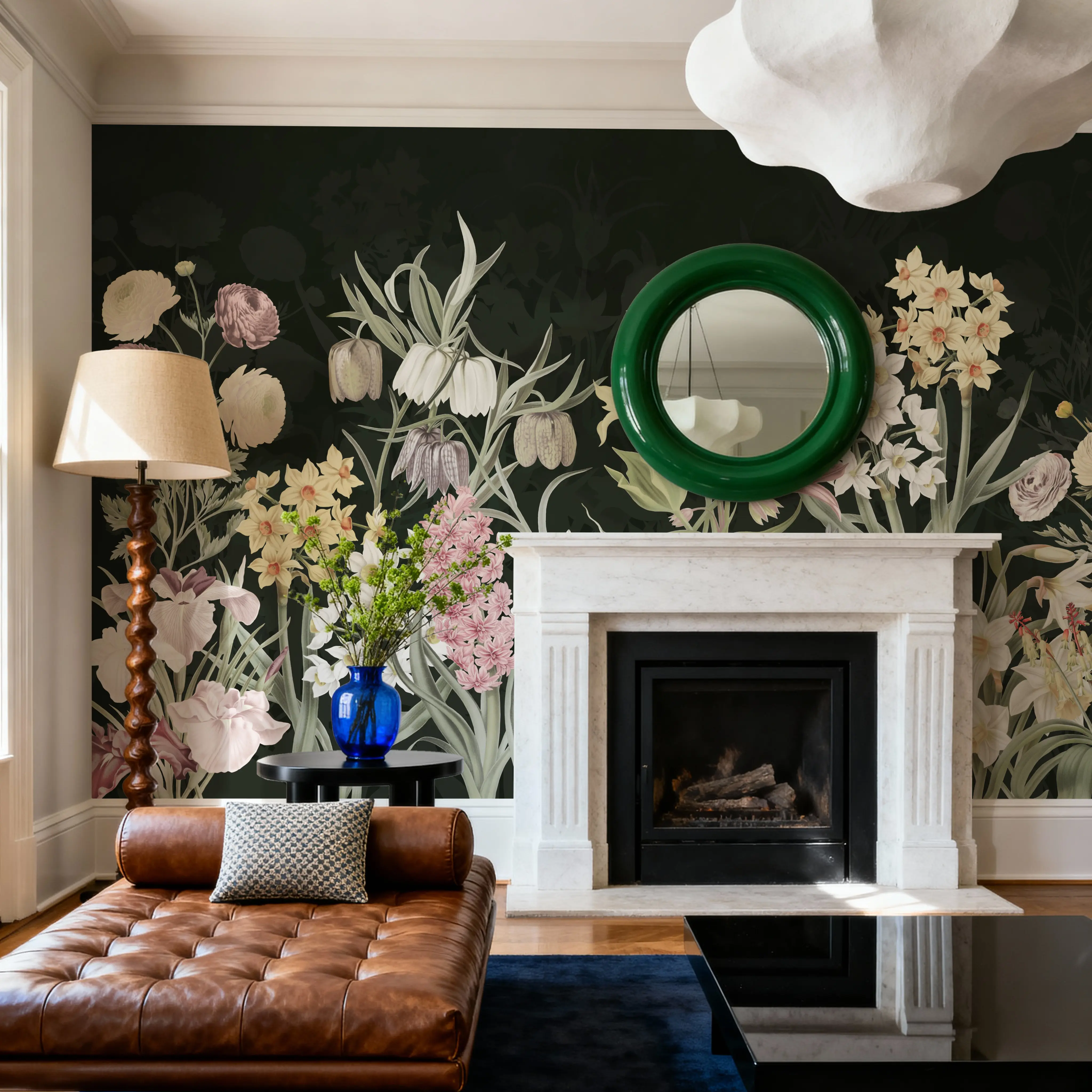 Fotobehang - Happy Spring Flowers - Bloemen Natuur Mural - Groen - Eetkamer - Wallism België - Zelfklevend of Vliesbehang