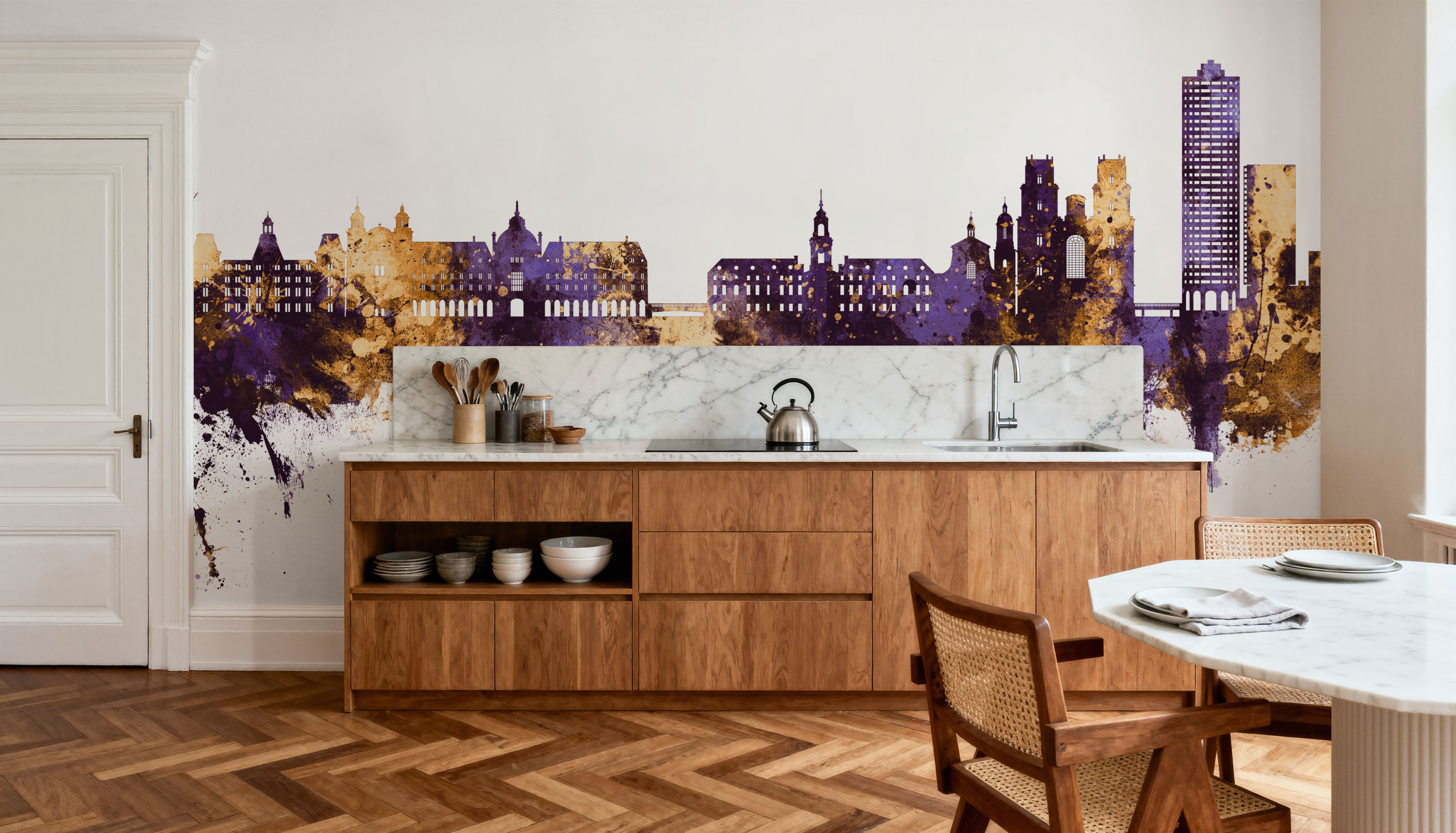 Rennes France Skyline Purple & Gold