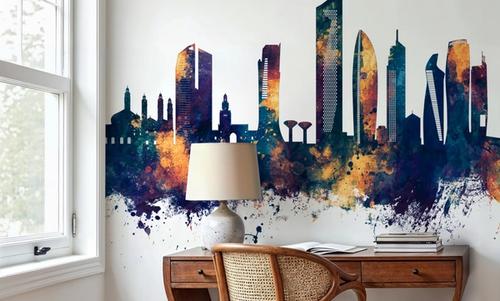Kuwait City Skyline Blue & Bronze