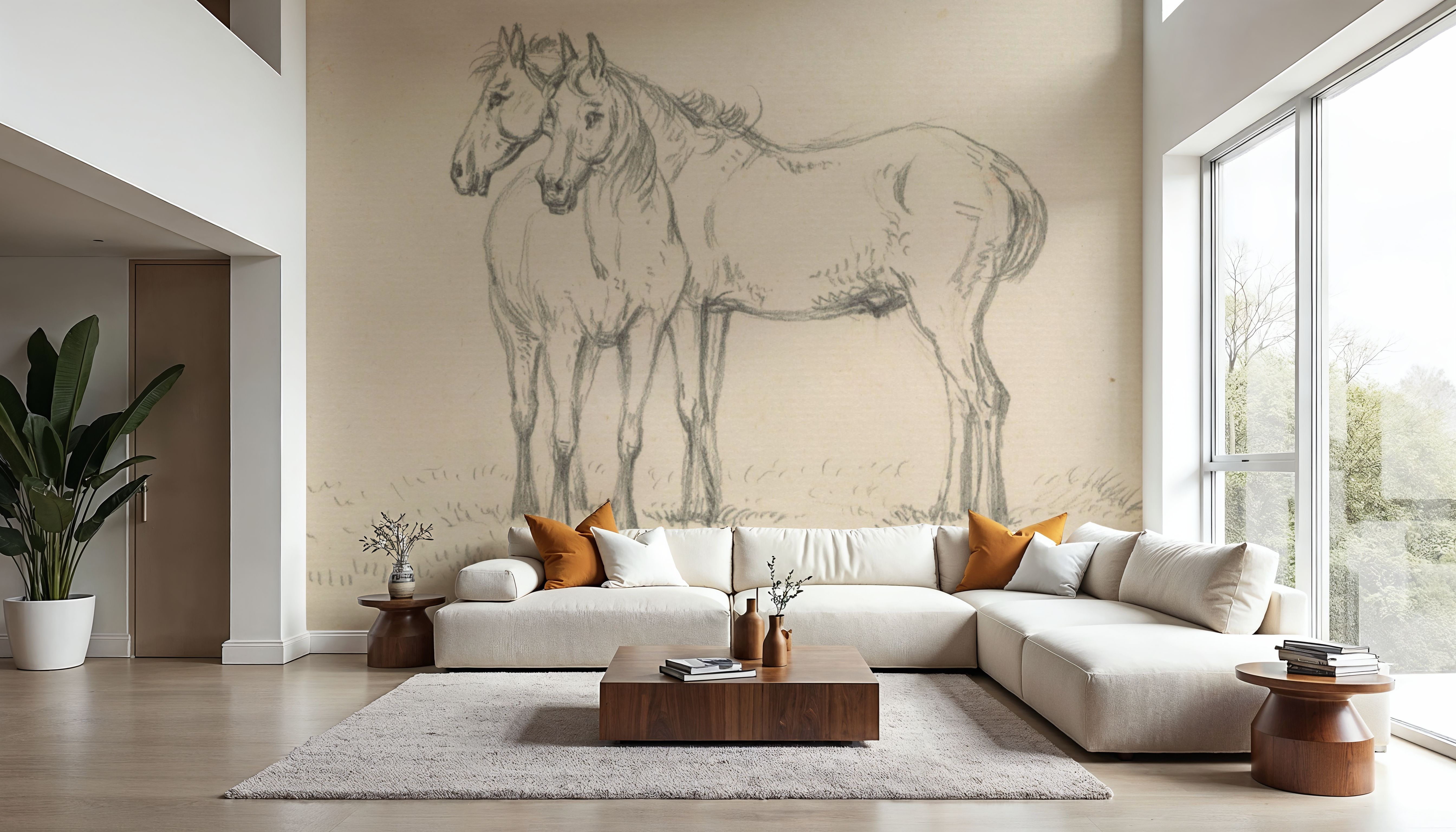 Two Horses Standing Together, Behang