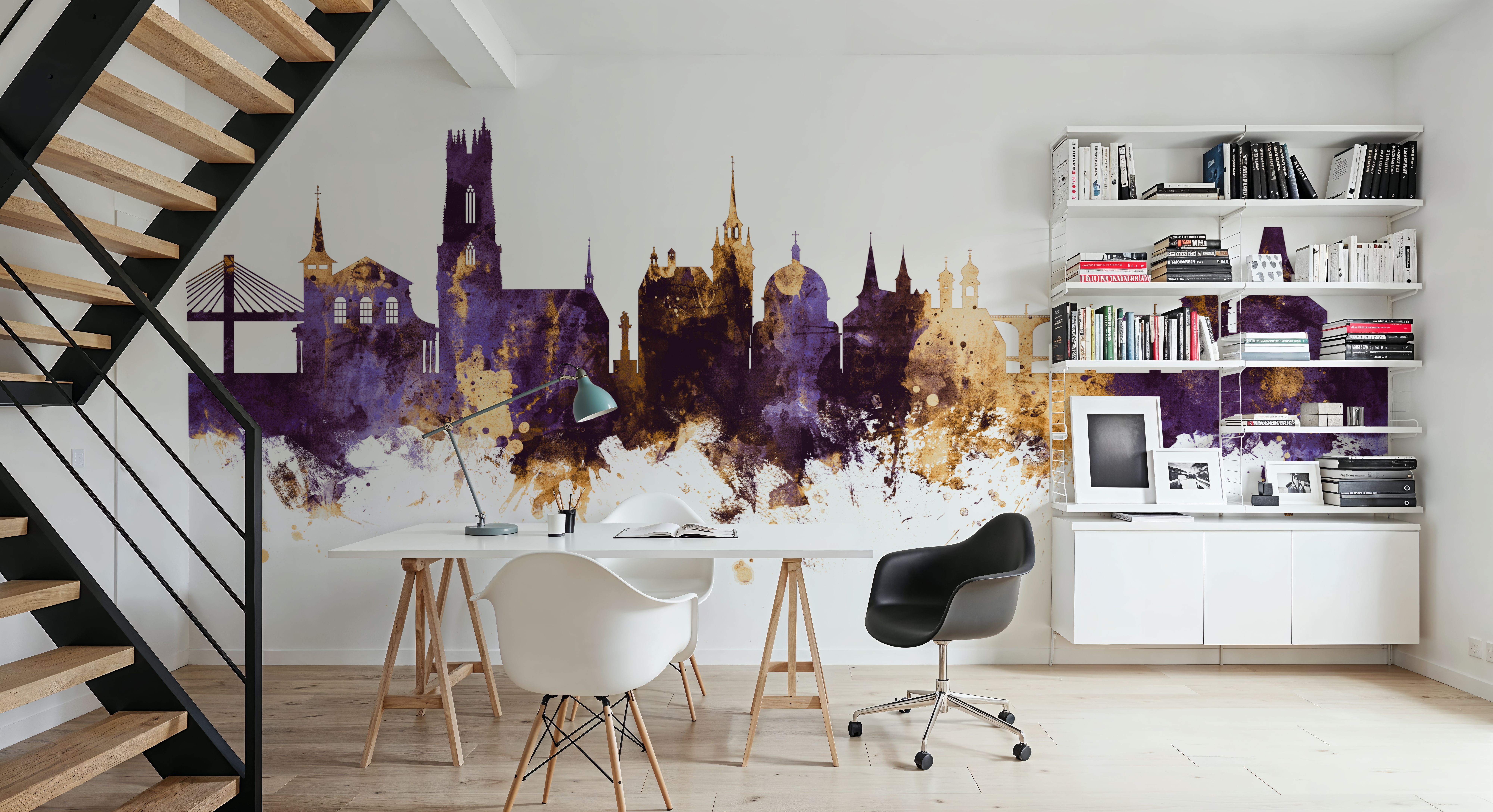 Fribourg Switzerland Skyline Purple & Gold