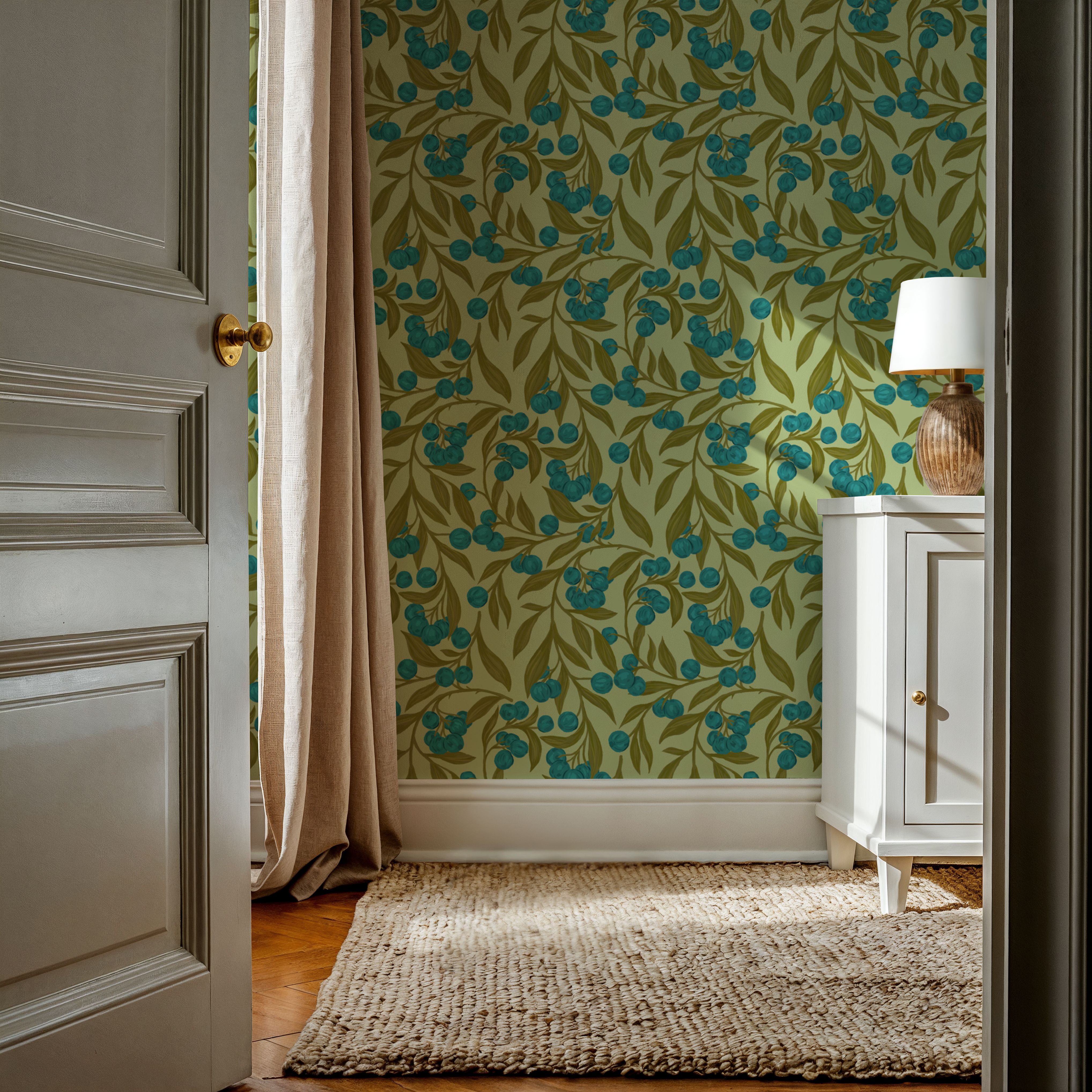 Autumn Berries, Blue, Wallpaper