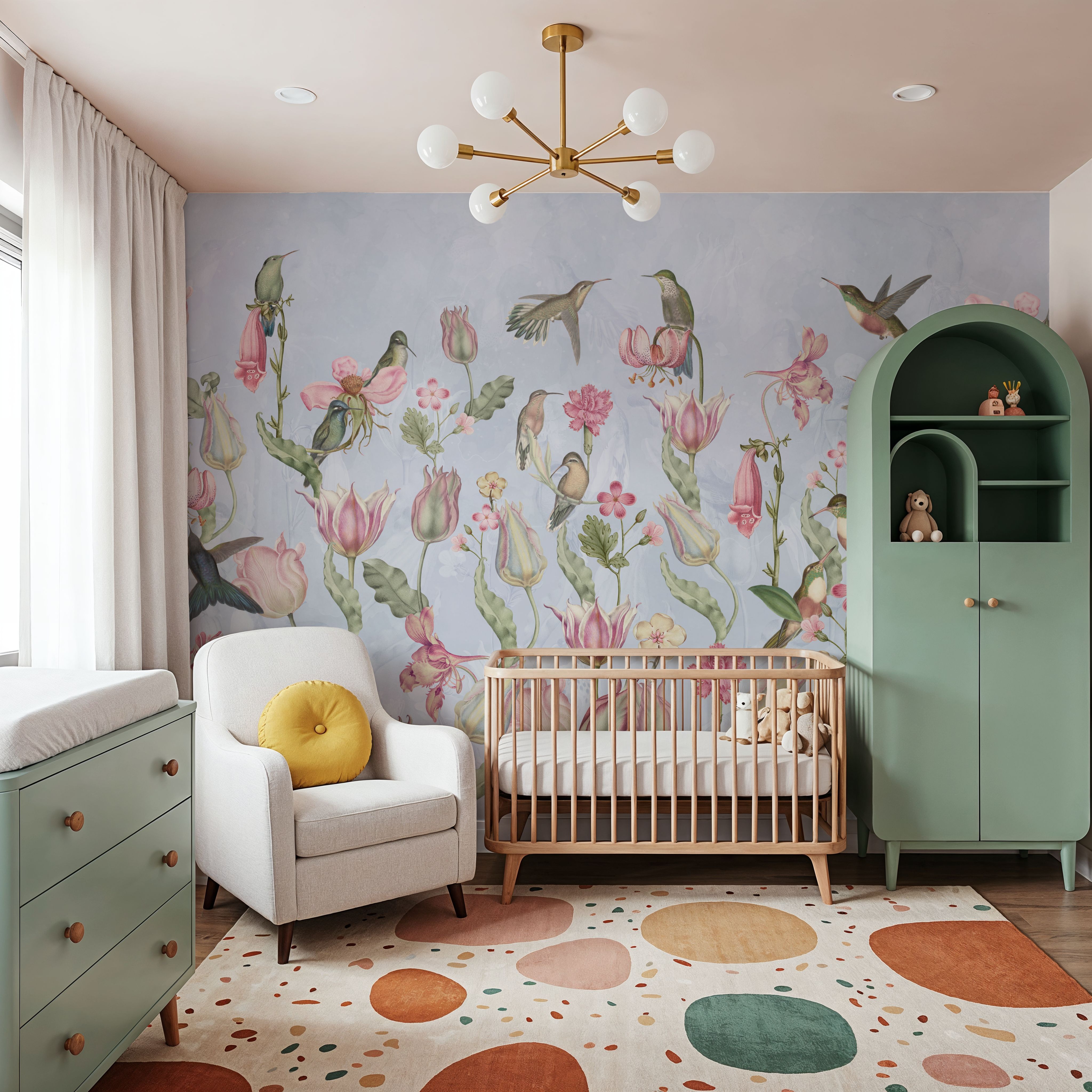 Tulips & Birds, Sky Blue