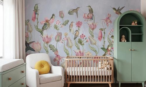 Tulips & Birds, Sky Blue