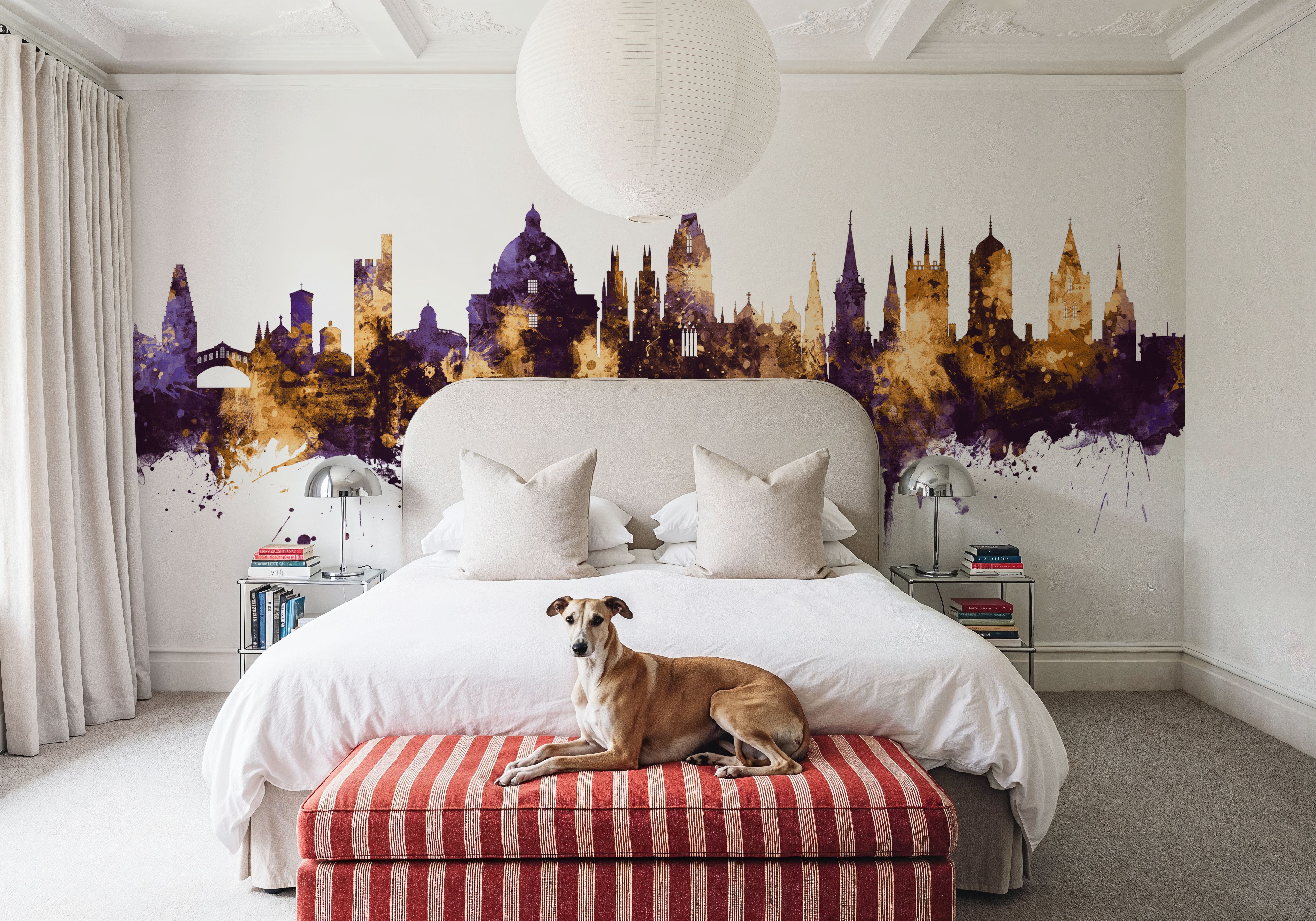 Oxford England Skyline Purple & Gold, Wallpaper