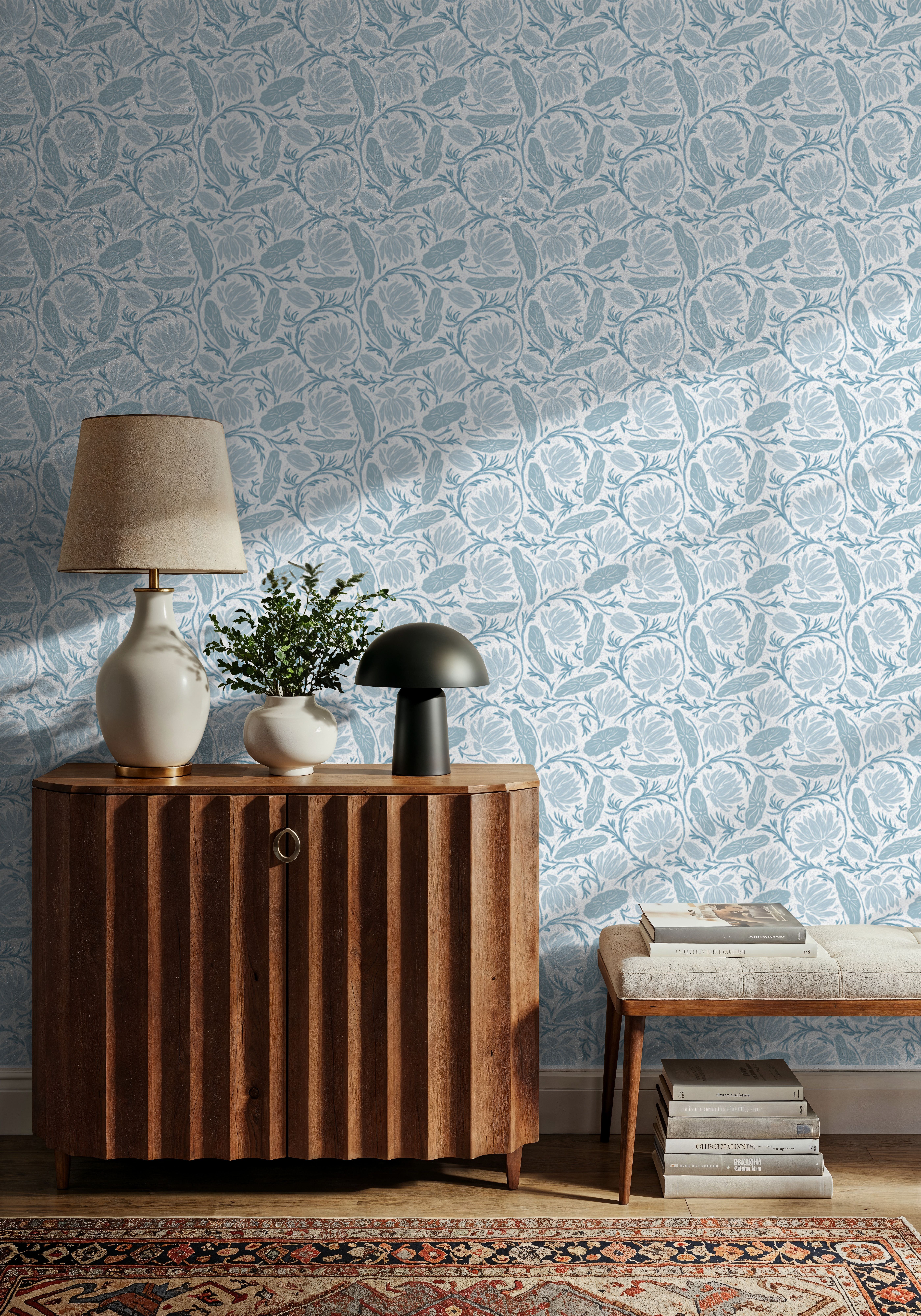 Block Print Lotus, French Blue