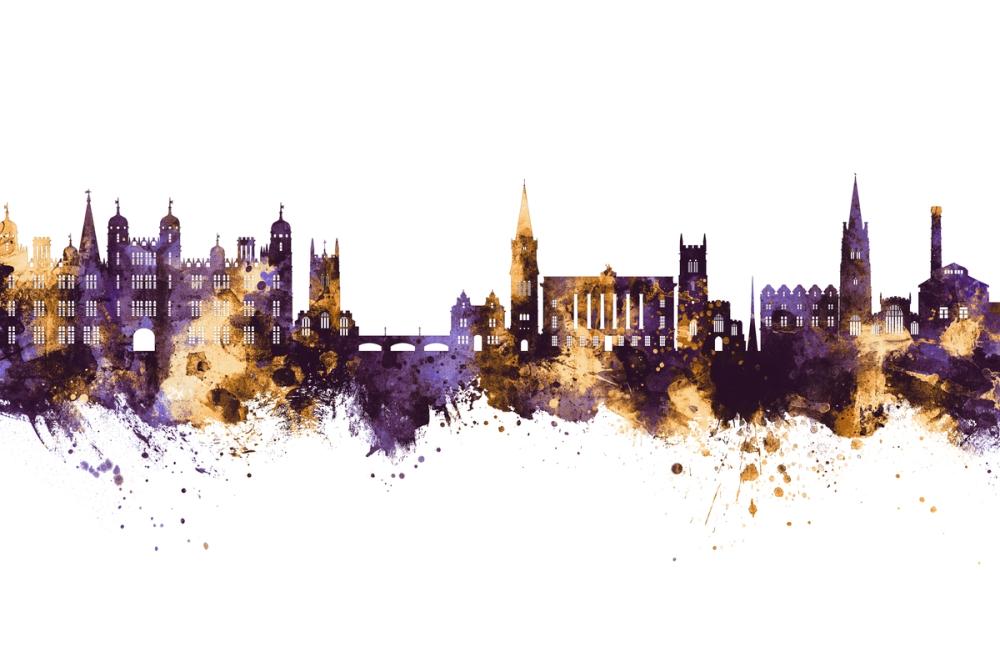 Stamford England Skyline Purple & Gold