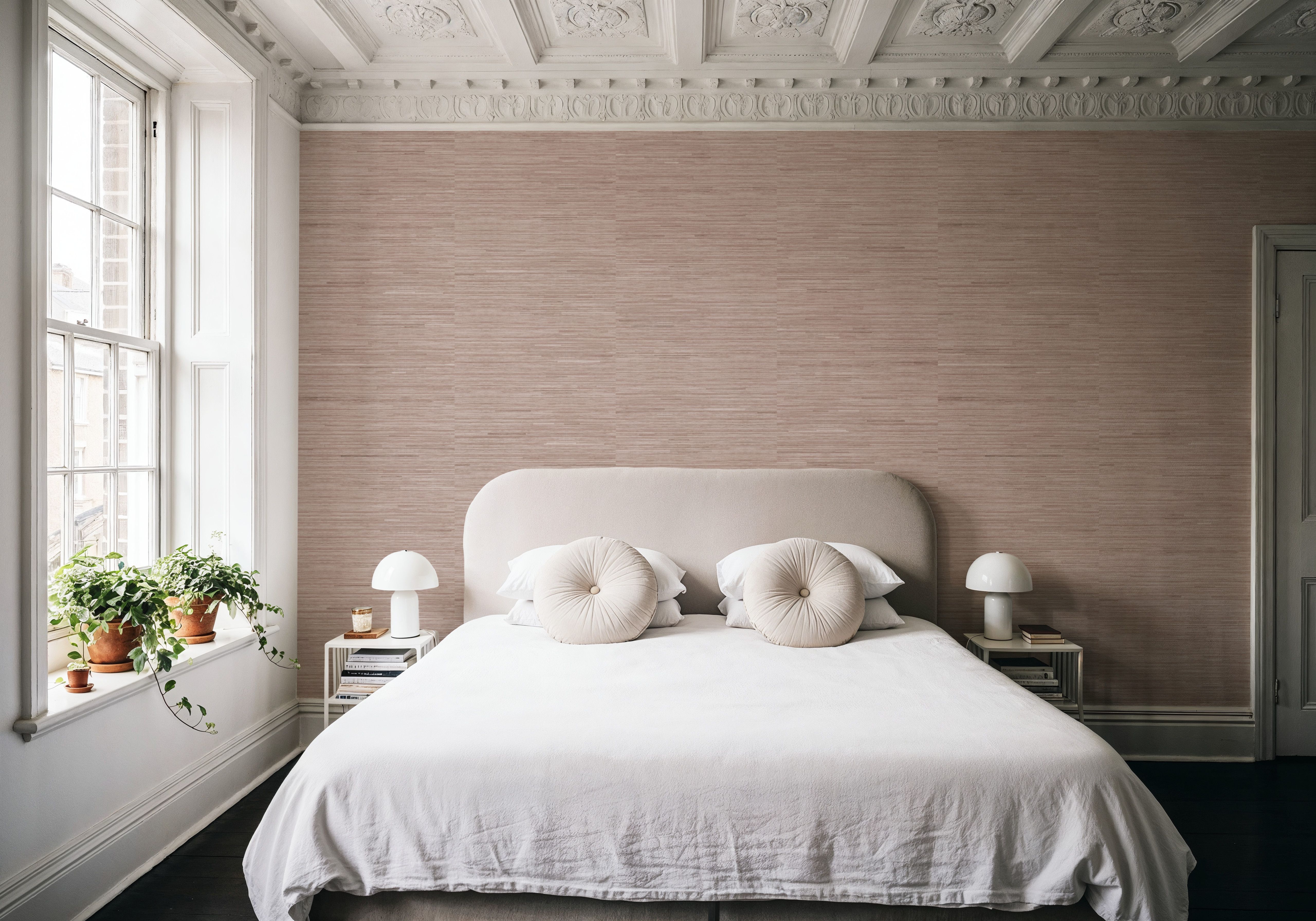 Faux Grasscloth with Visible Seams, Rose Clay