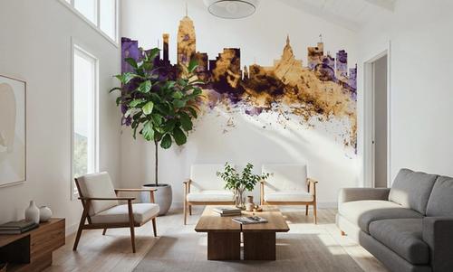 Lansing Michigan Skyline Purple & Gold