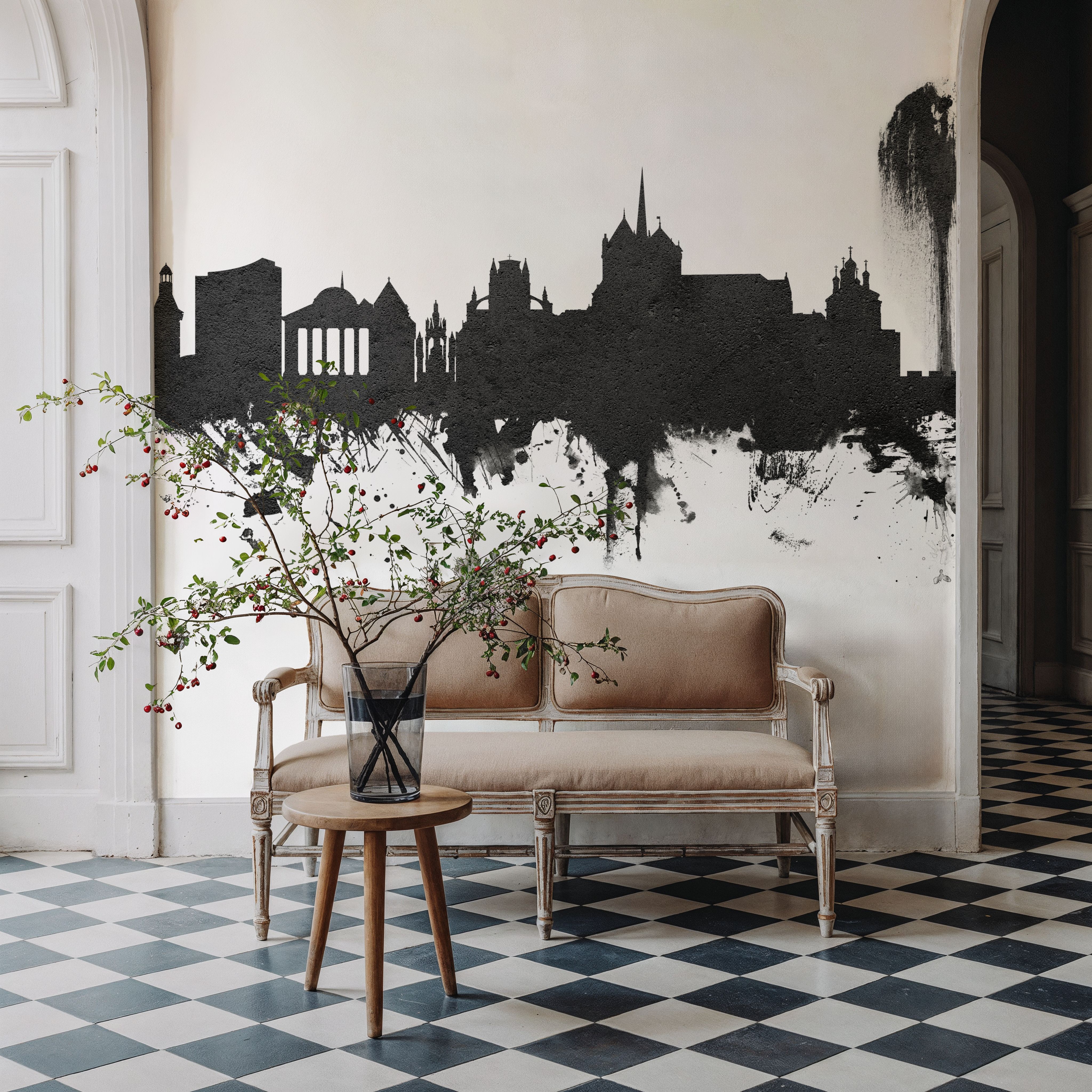 Geneva Switzerland Skyline Black & White