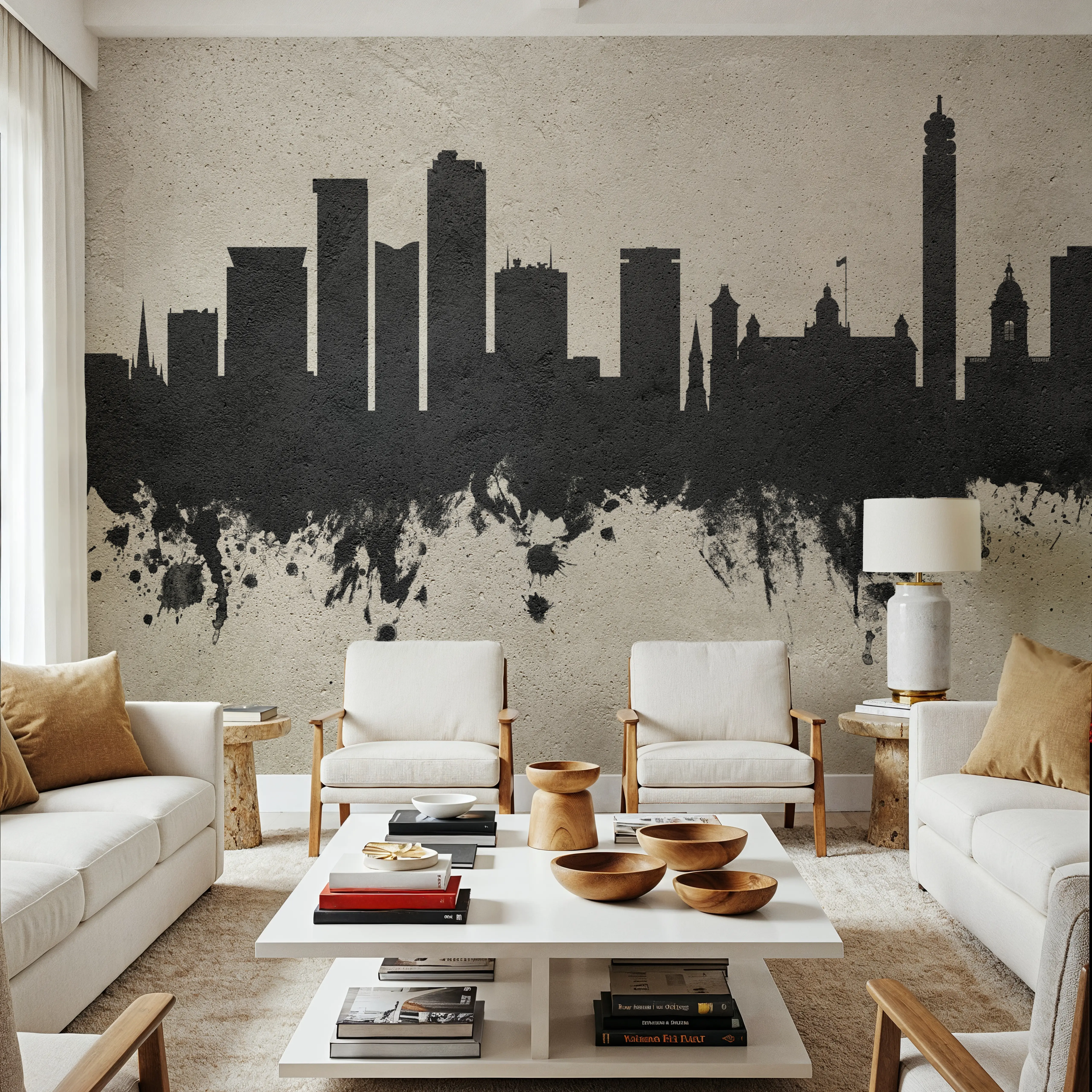 Papier Peint Panoramique - Birmingham England Skyline Concrete - Graphiques - Gris - Salle à manger - Wallism Belgique