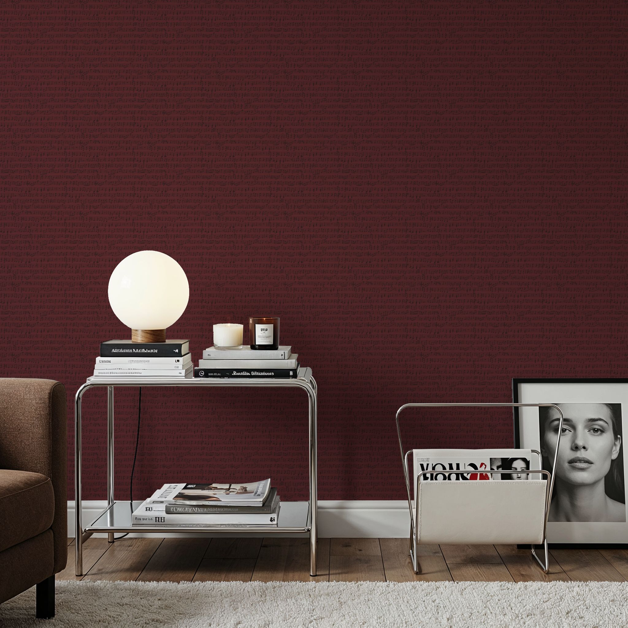 Notes On A Score, Burgundy, Papier peint