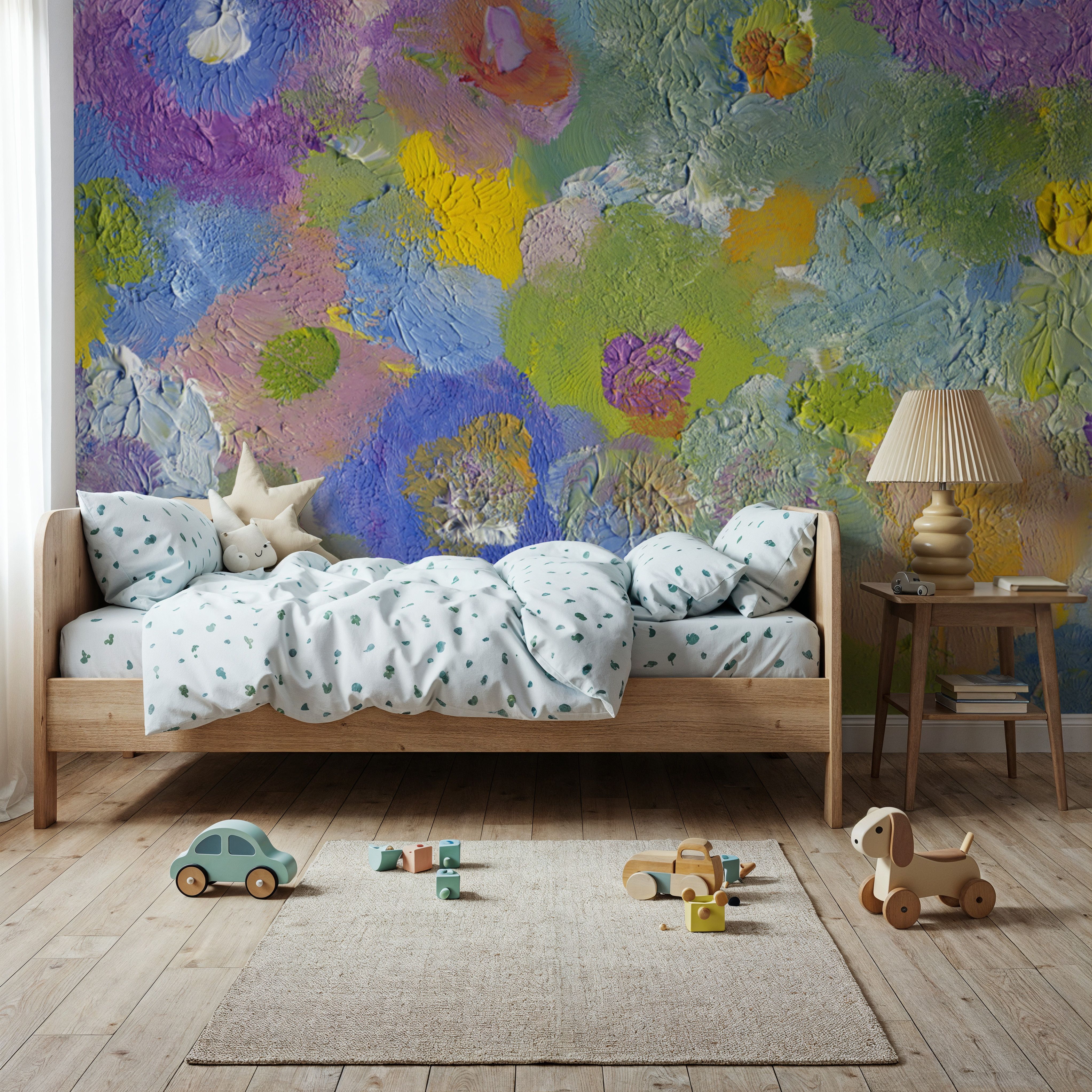 Happy Oil Painted Flowers, Blue & Purple