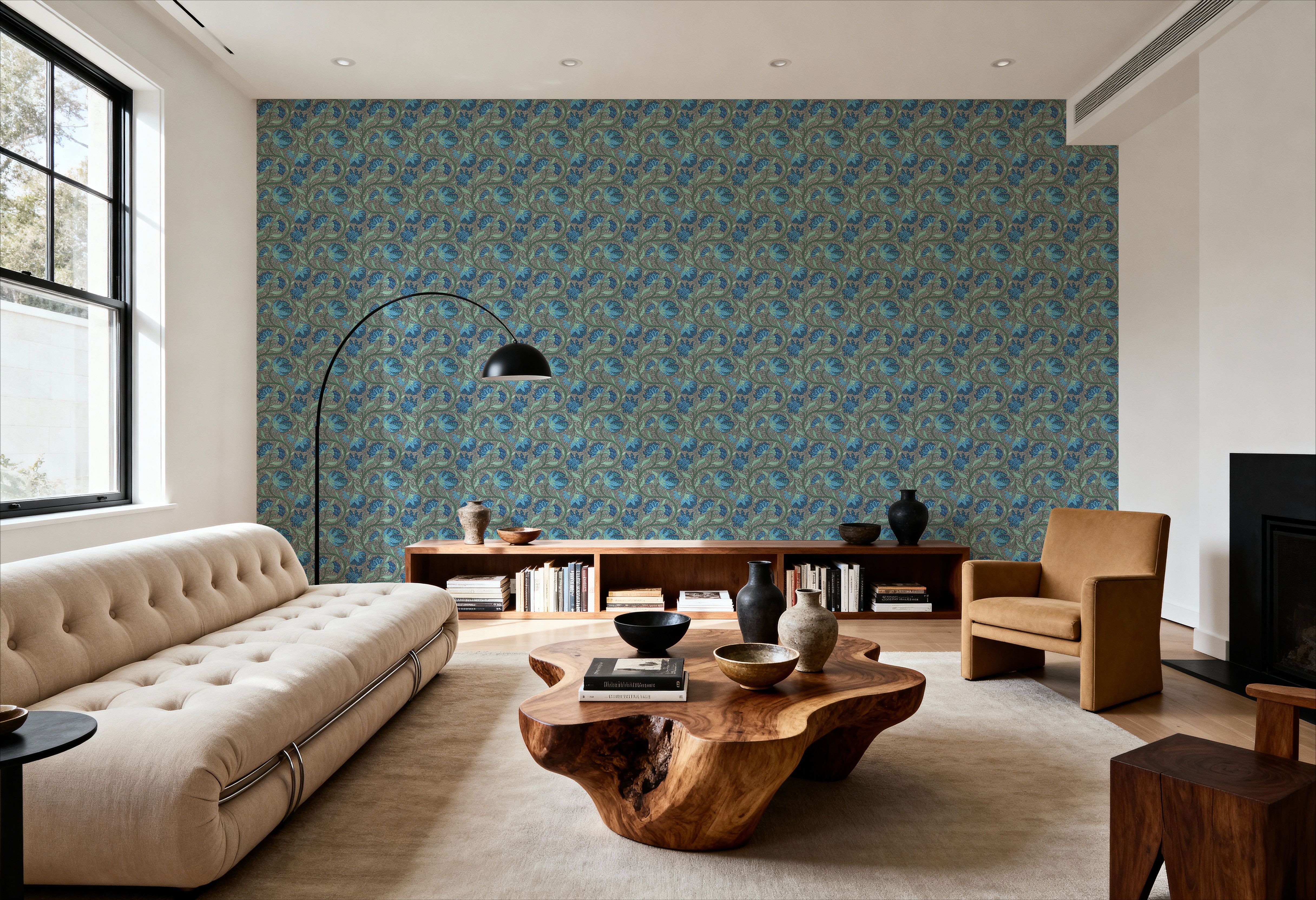 Indial Floral, Teal on Slate