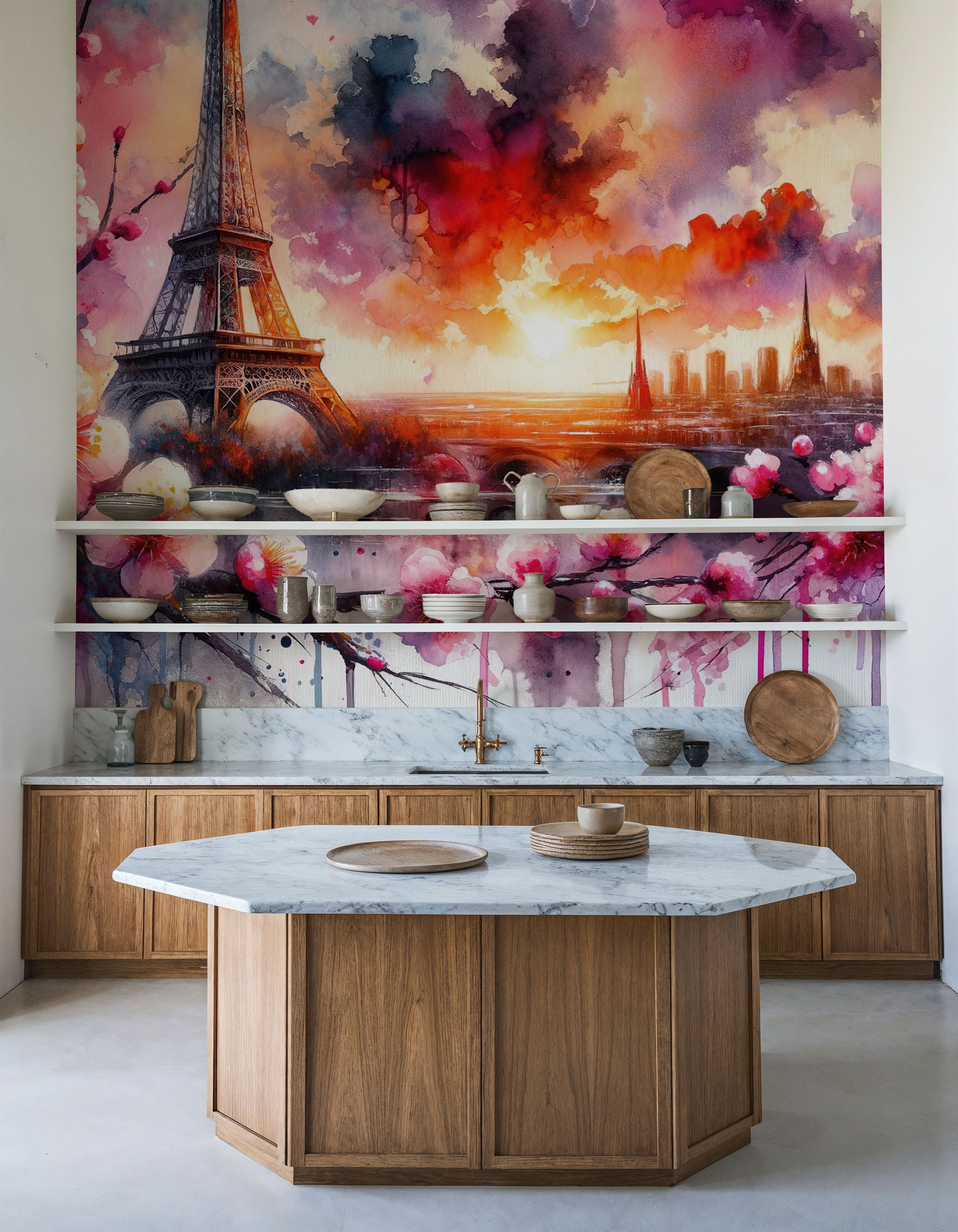Watercolor Floral Paris Eiffel Tower