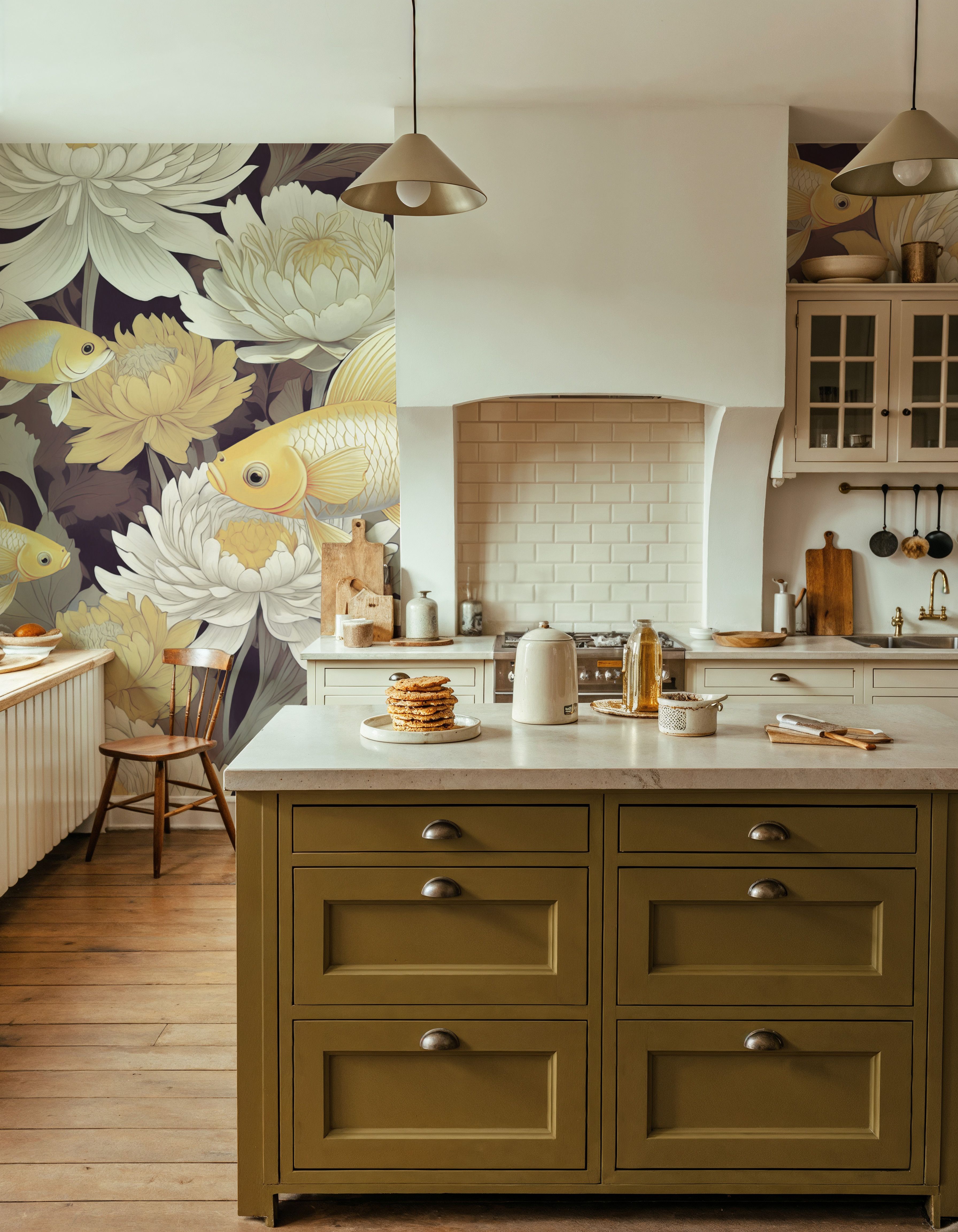 Dancing Fish, Yellow on Brown