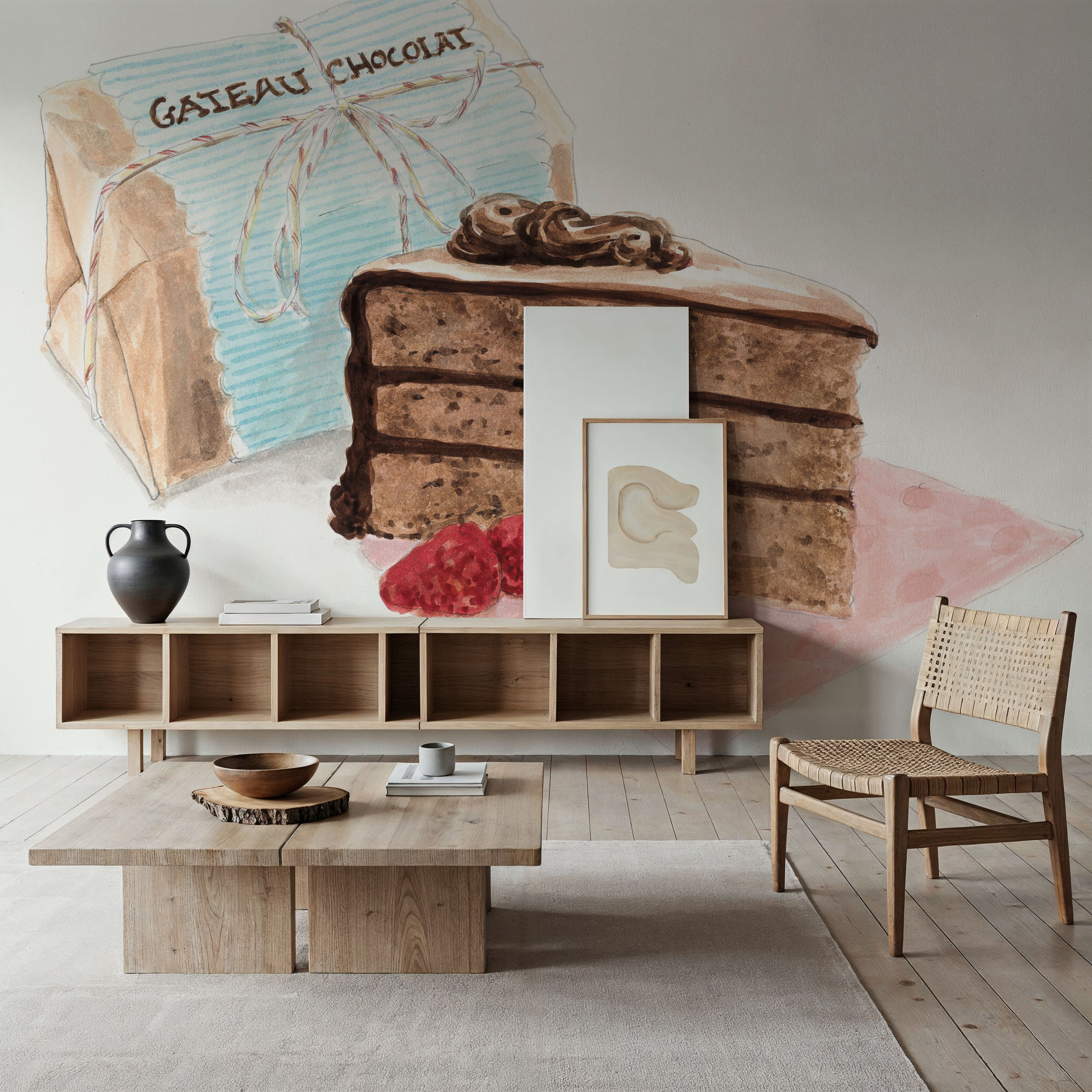 Fotobehang - Gateau Chocolat - Hedendaagse Kunst Eten en Drinken Mural - Bruin - Slaapkamers - Wallism Nederland - Zelfklevend of Vliesbehang