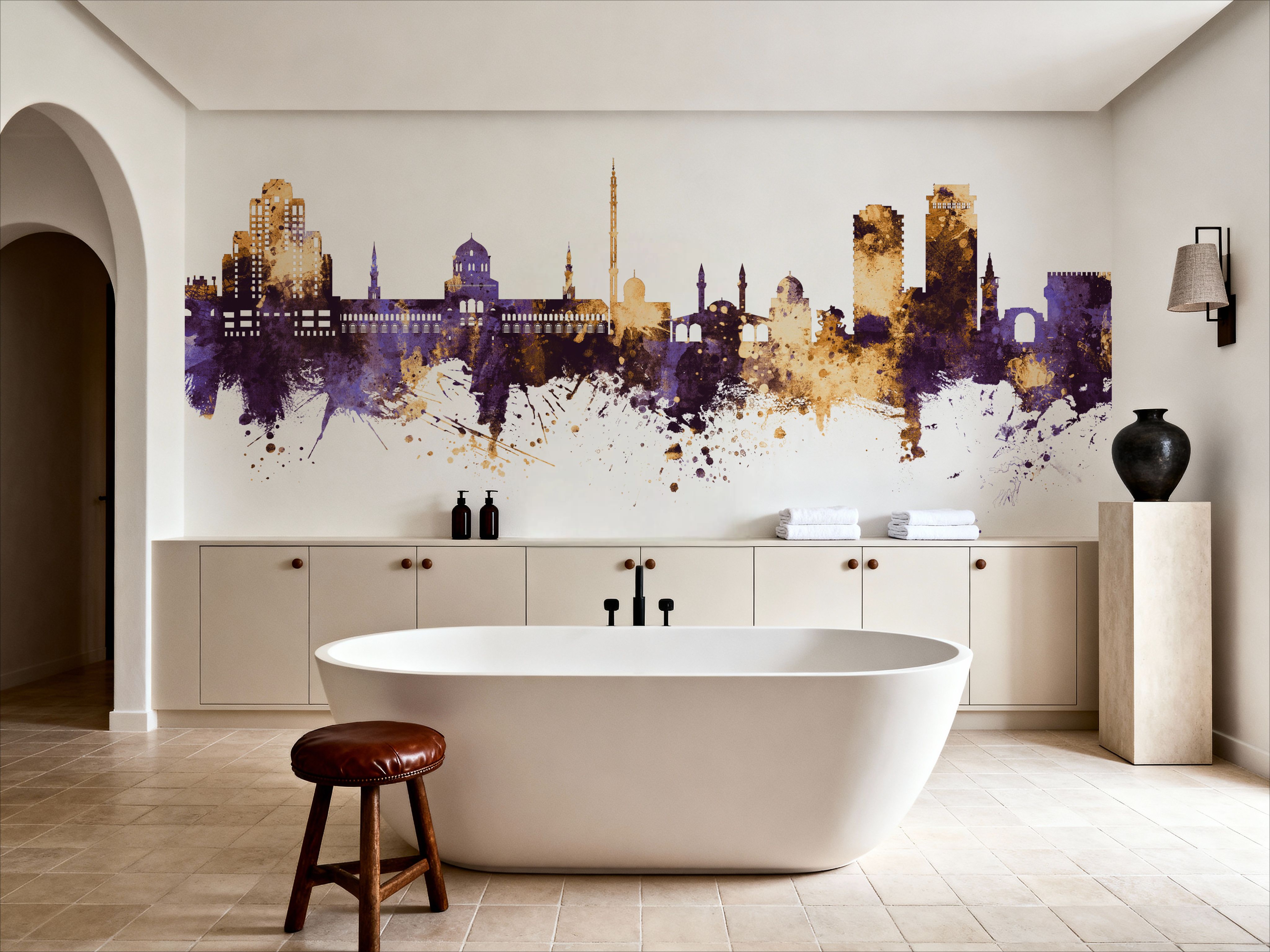 Damascus Syria Skyline Purple & Gold