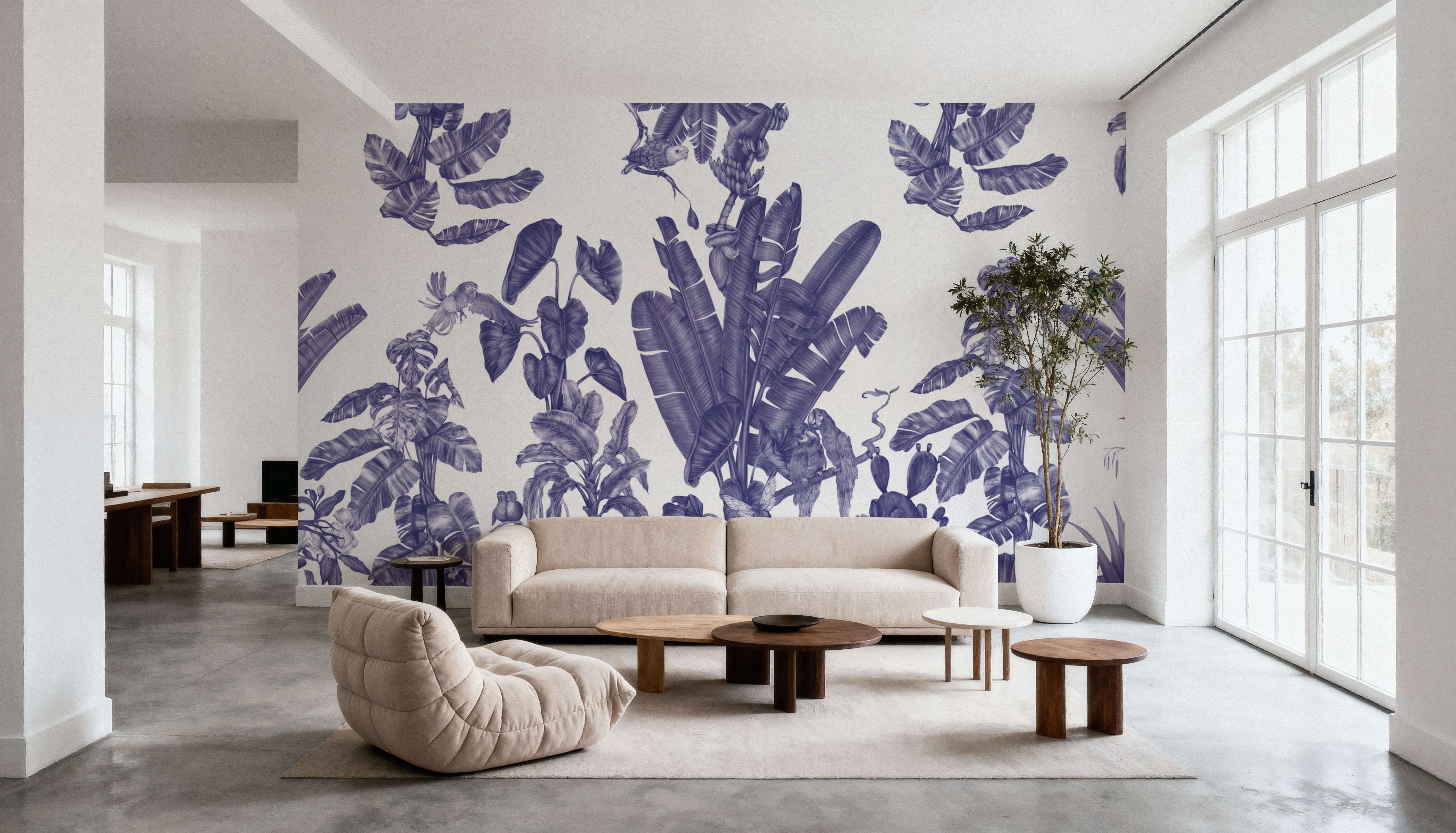 Parrots Jungle, Blue, Wallpaper