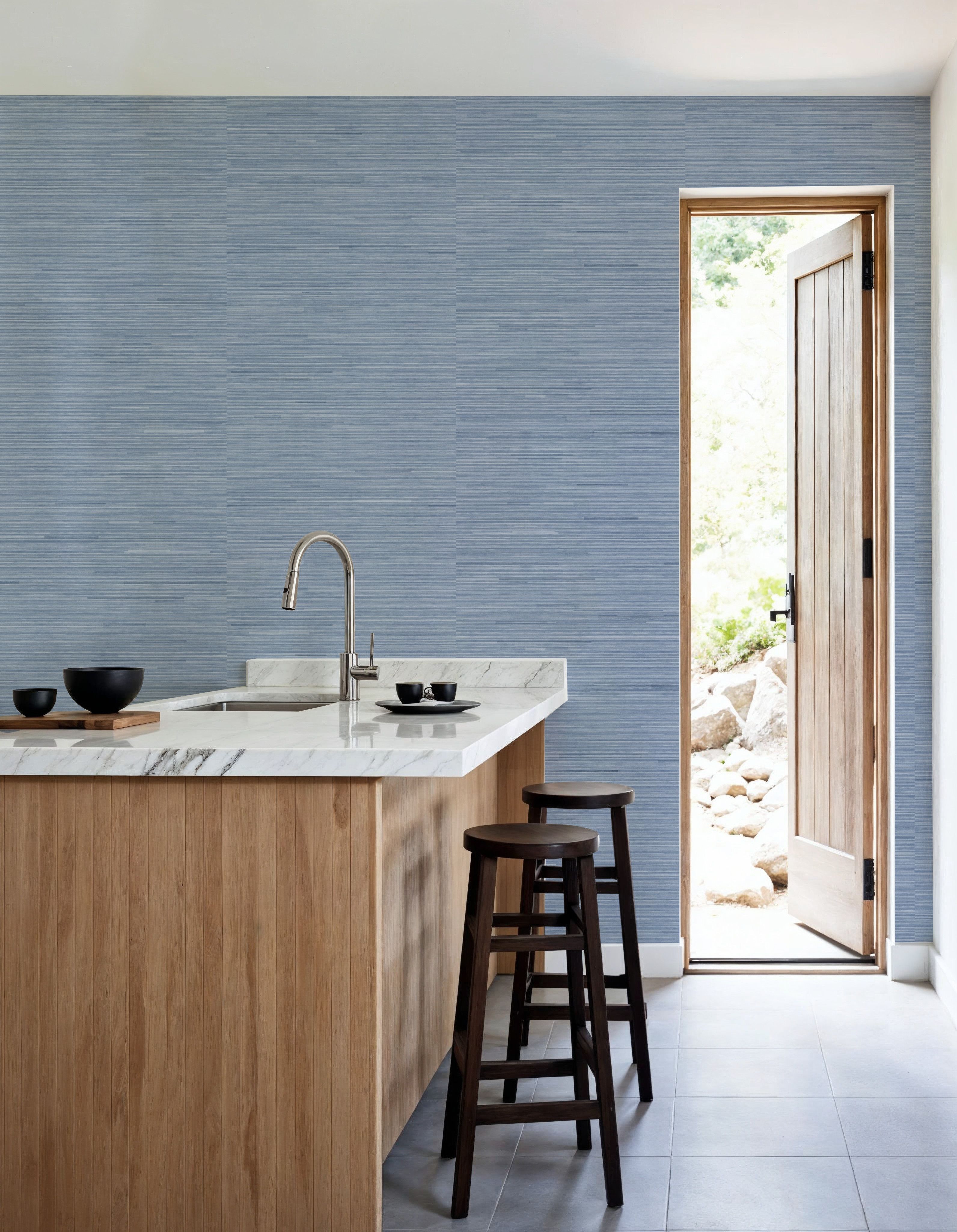 Faux Grasscloth with Visible Seams, Sky