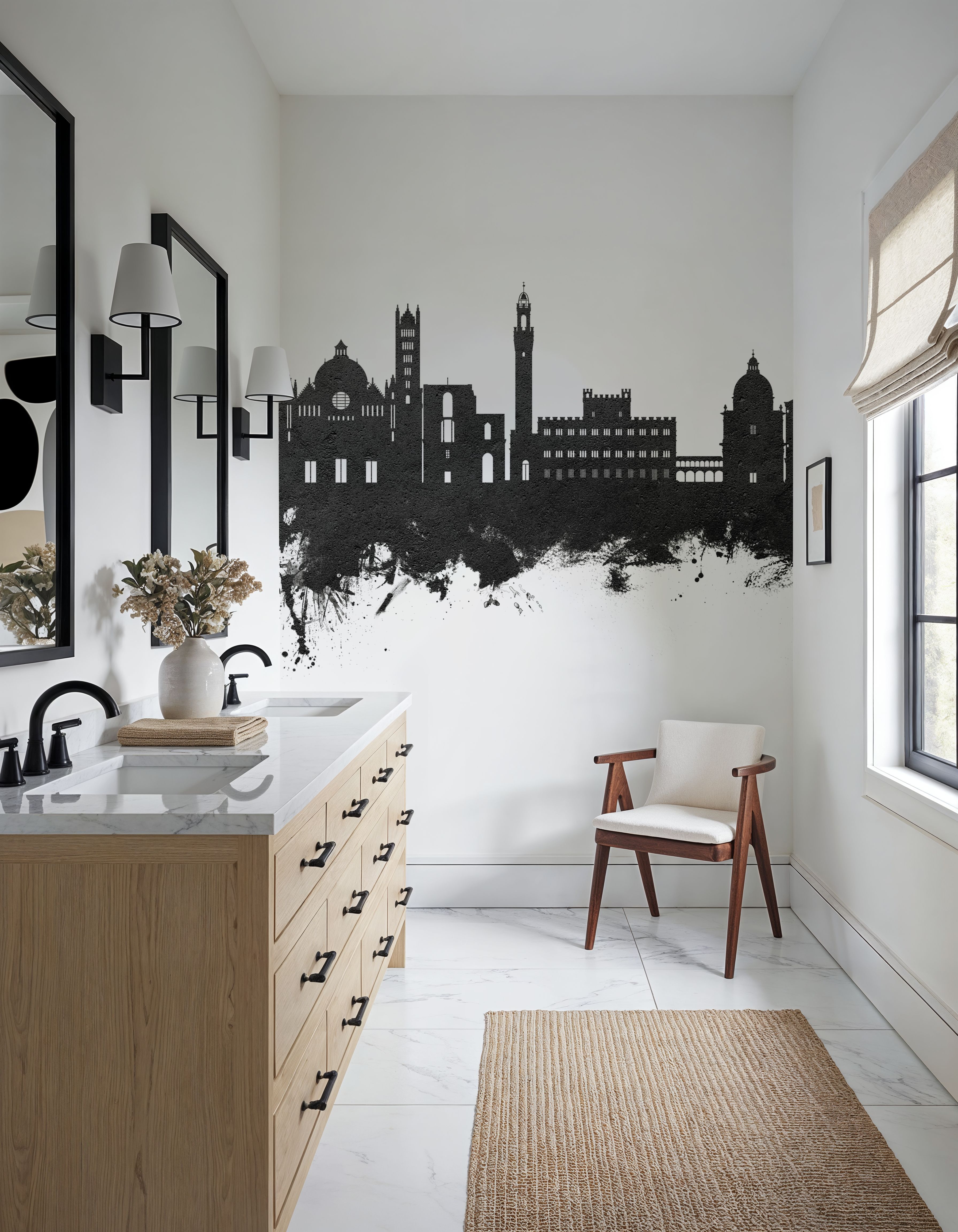 Siena Italy Skyline Black & White