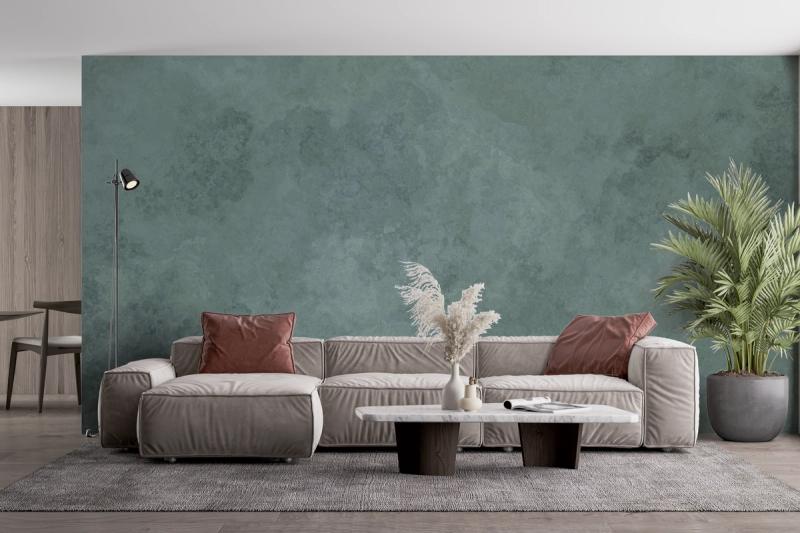 Subtle Plaster Wall, Forest Green wallpaper mural 100% PVC-free and non ...