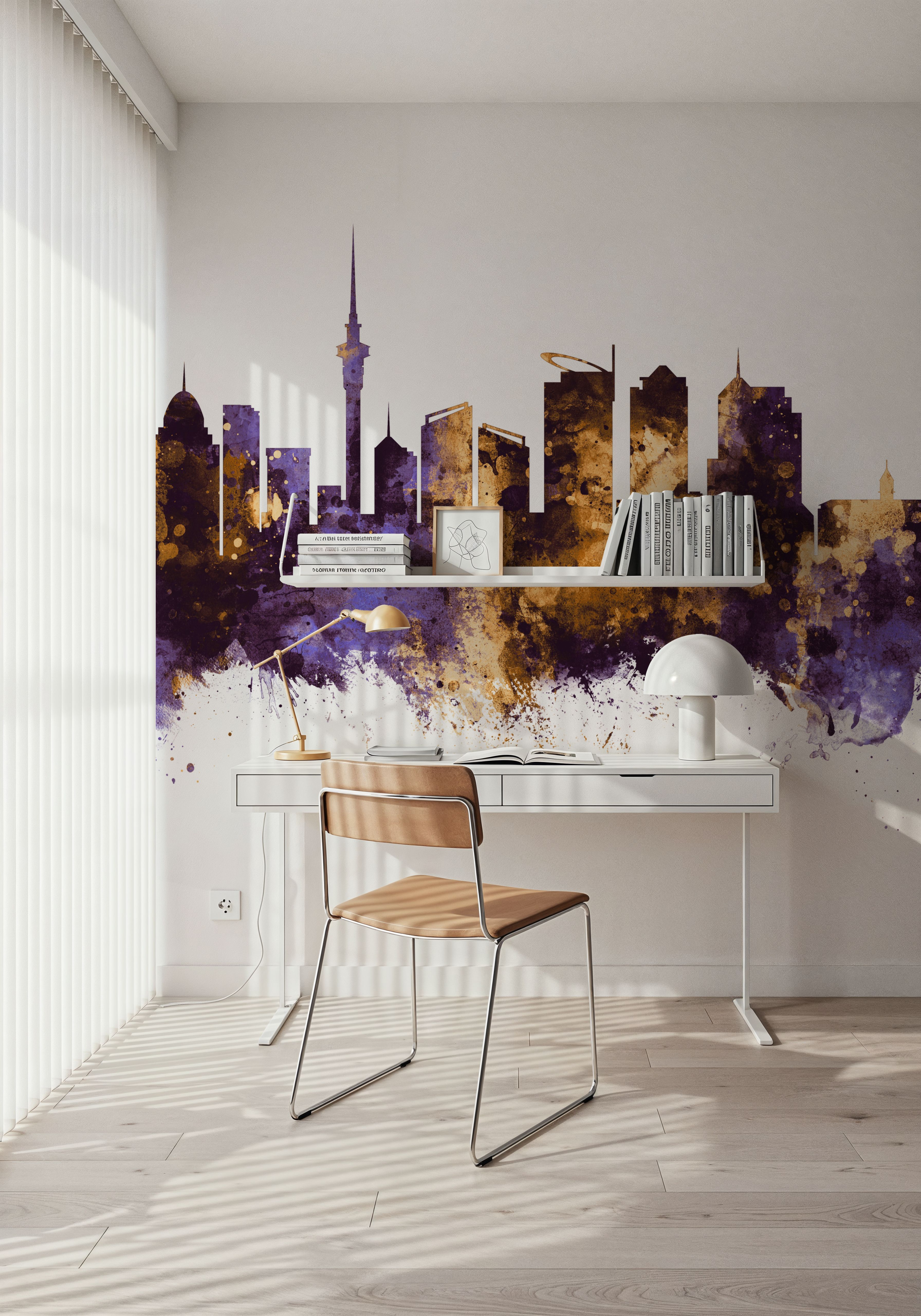 Auckland New Zeeland Skyline Purple & Gold