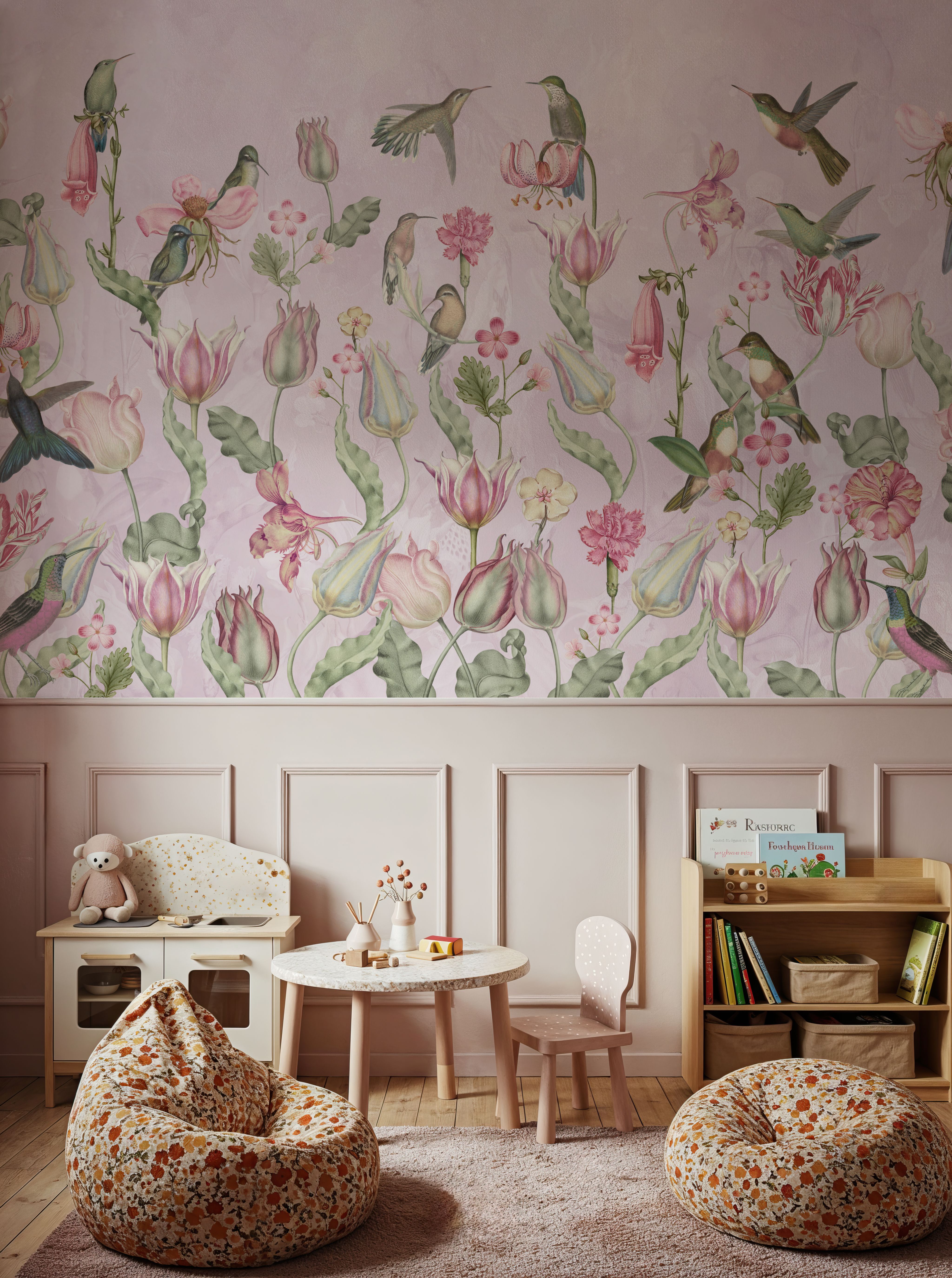 Tulips & Birds, Soft Pink