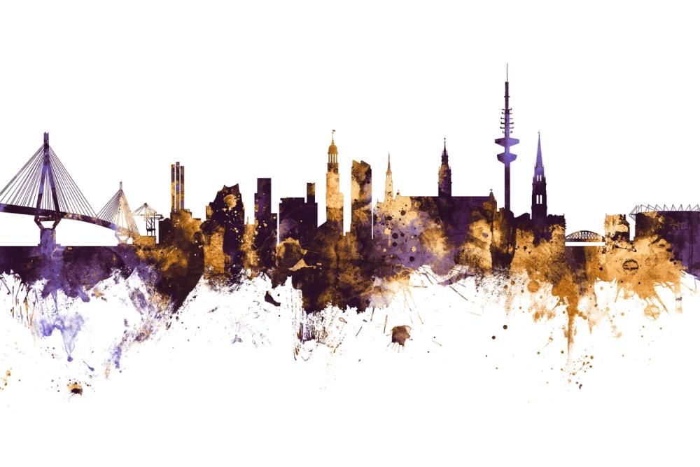 Hamburg Germany Skyline Purlpe & Gold