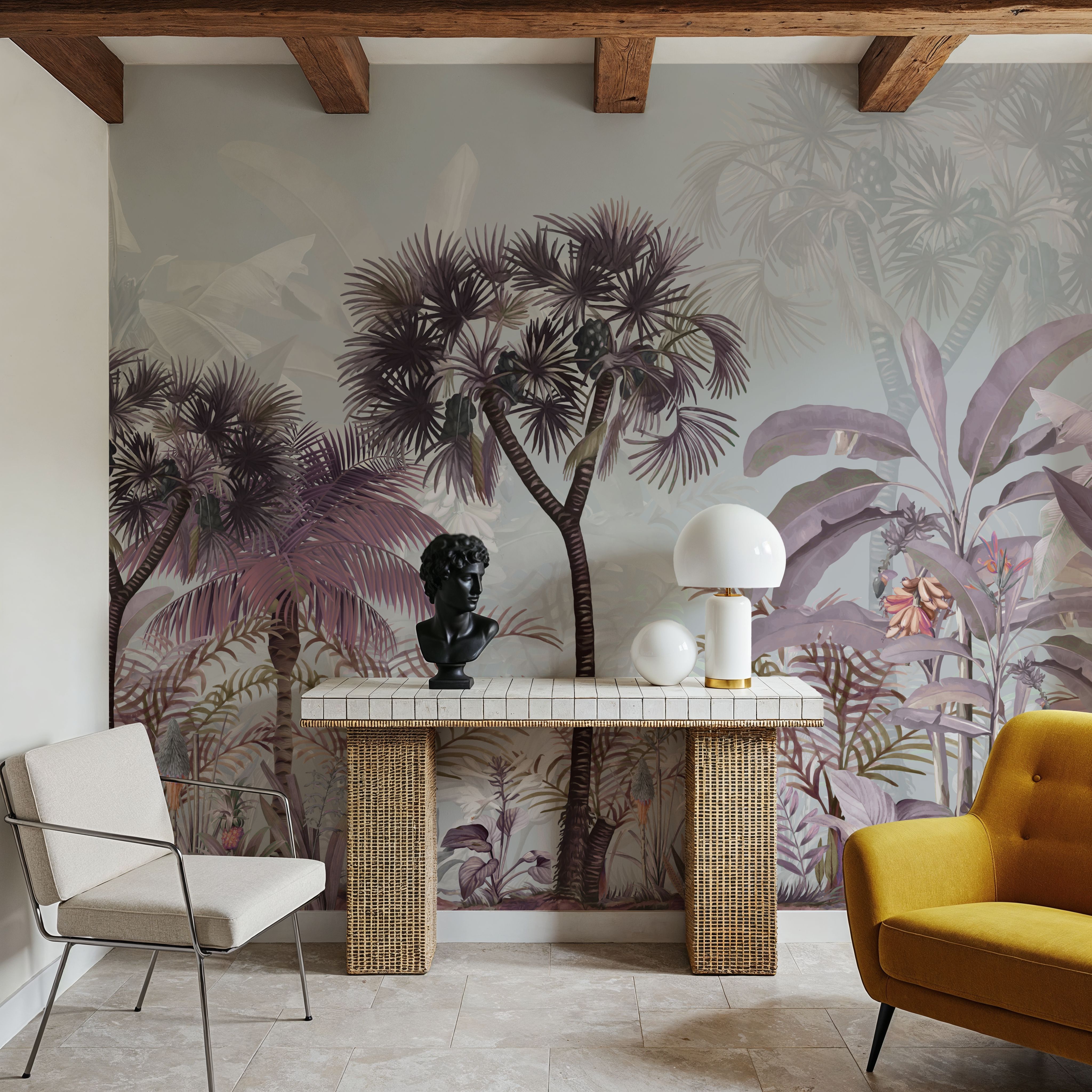 Wall Mural - Tropical Forest Strolls Blue - Living room - Wallism US - Premium, Textured or Peel & Stick