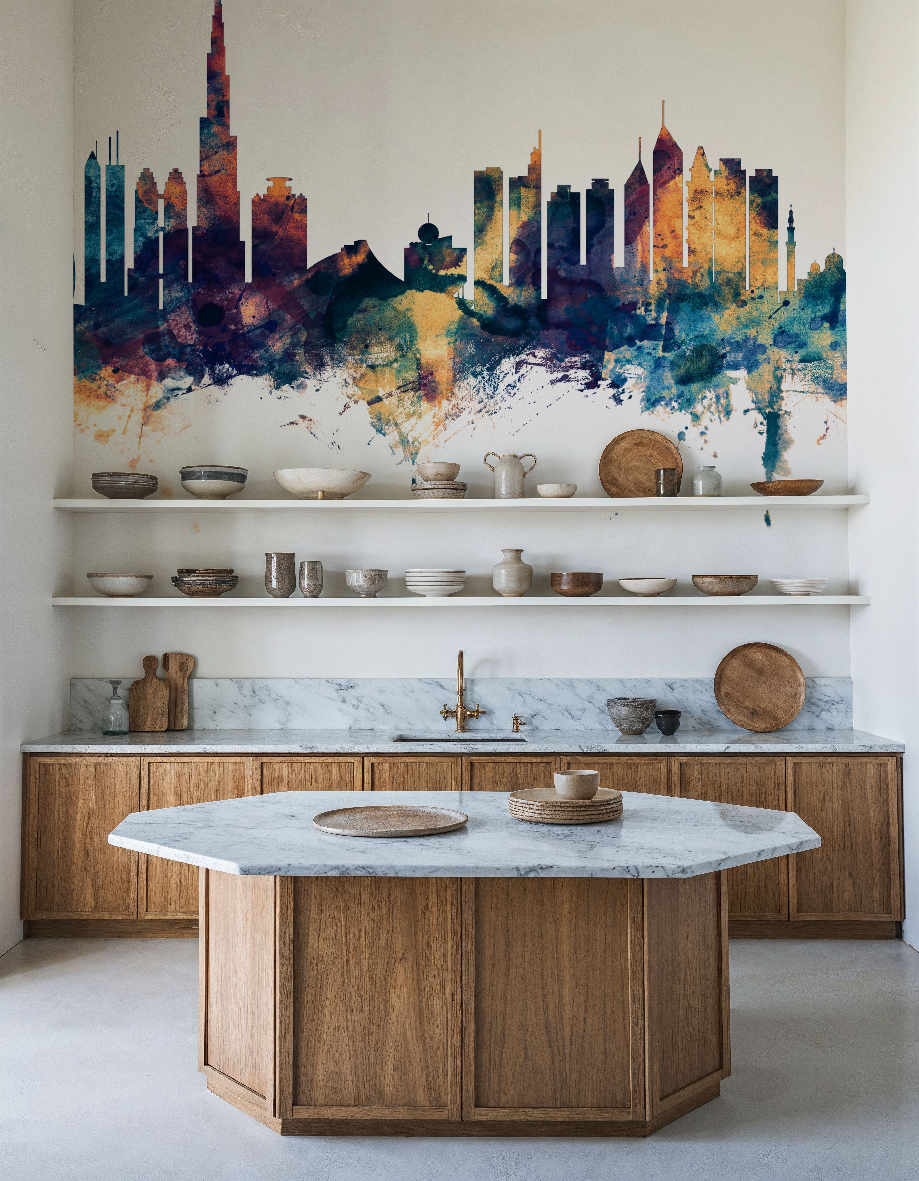 Dubai Skyline Blue & Bronze