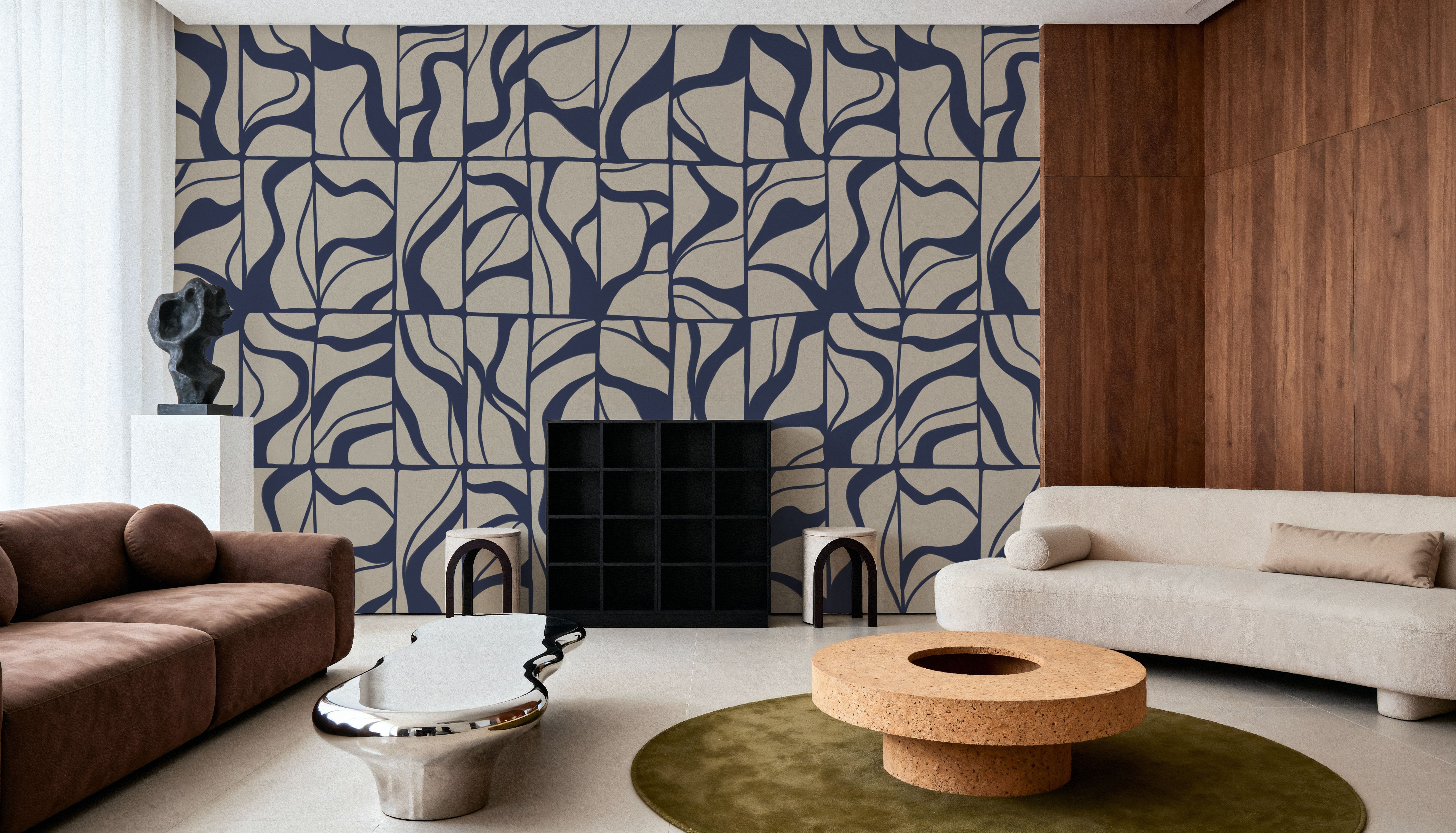 Linear Drift, Marine & Beige