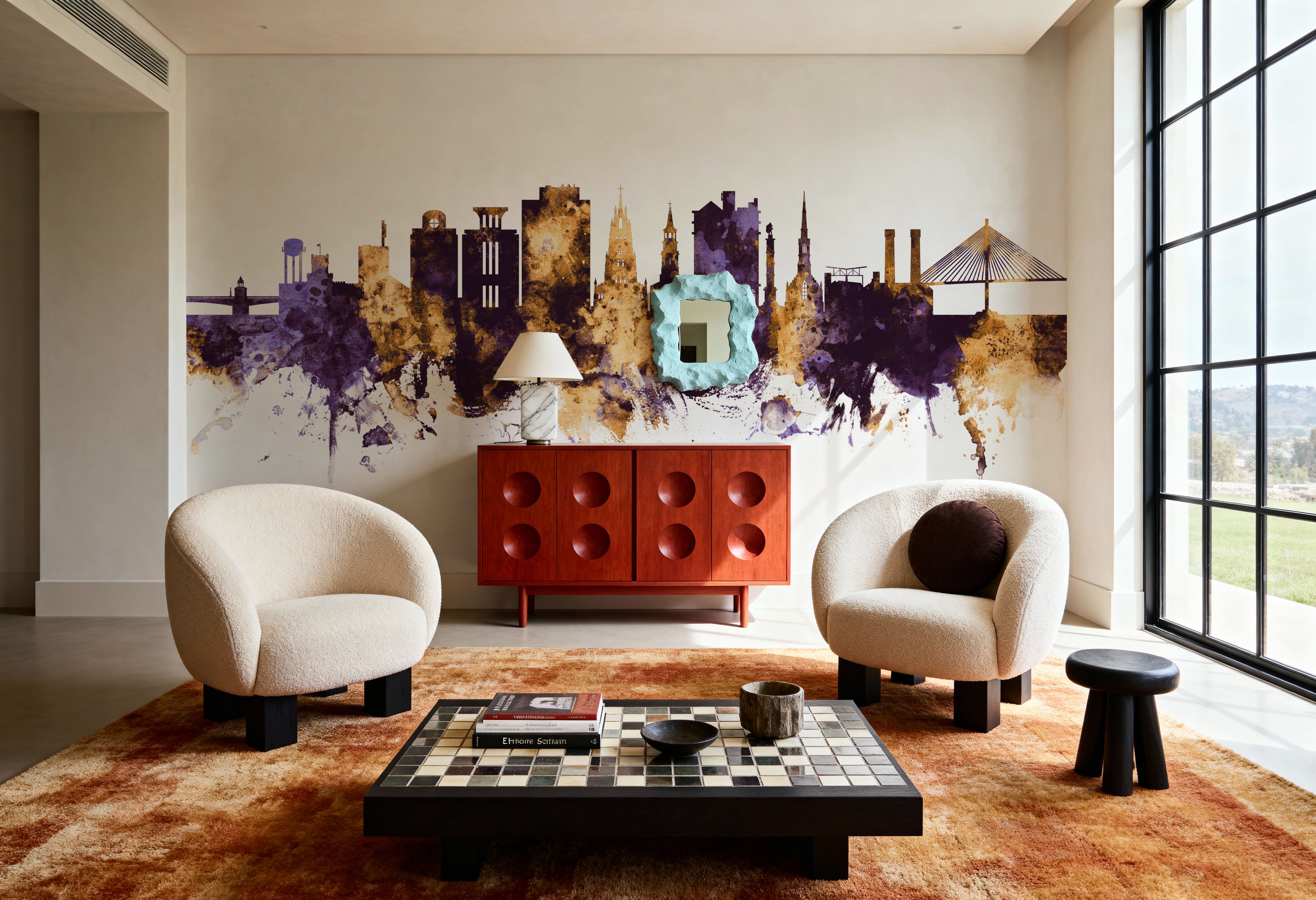 Charleston South Carolina Skyline Purple & Gold, Wallpaper