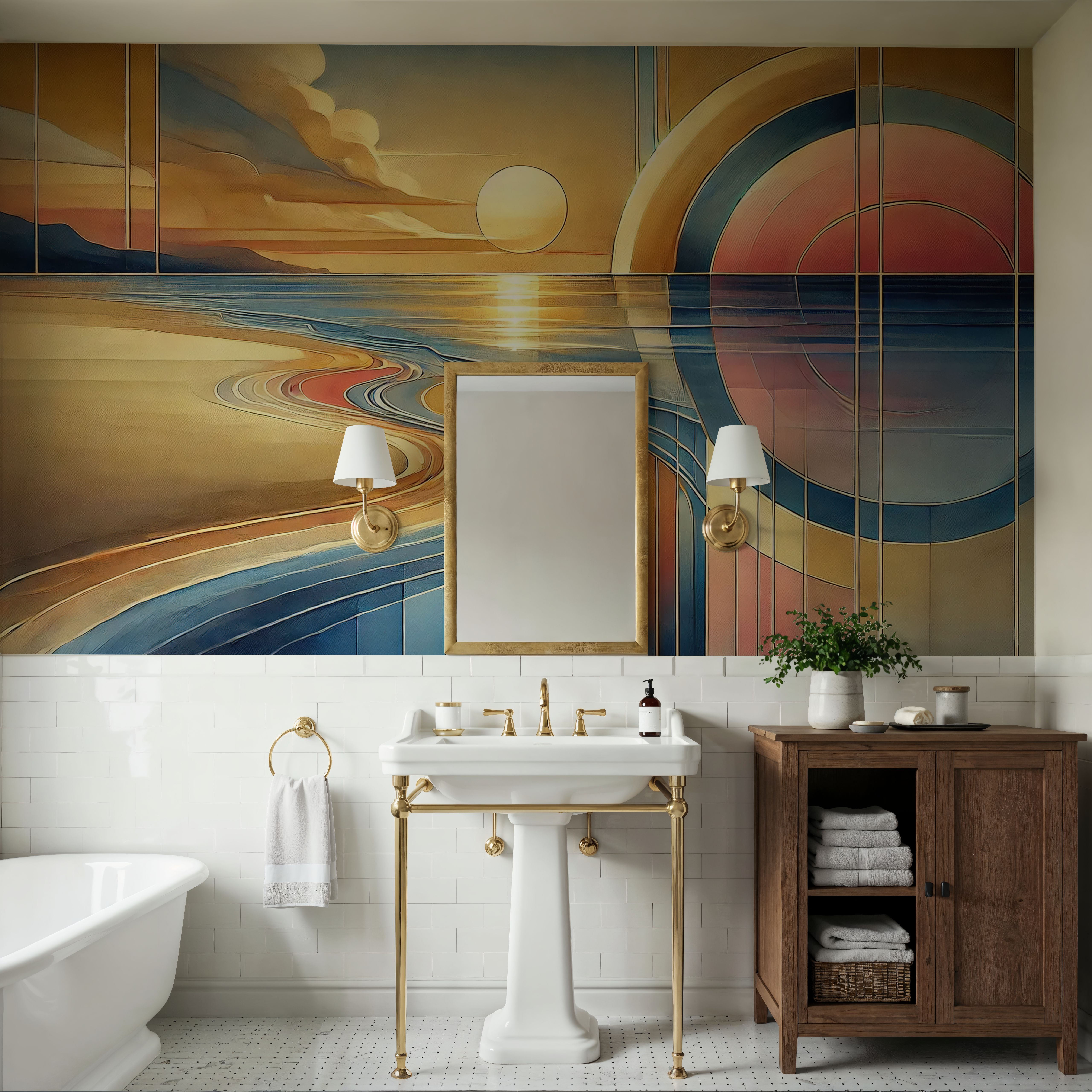 Sundown Serenity Scene in Art Deco