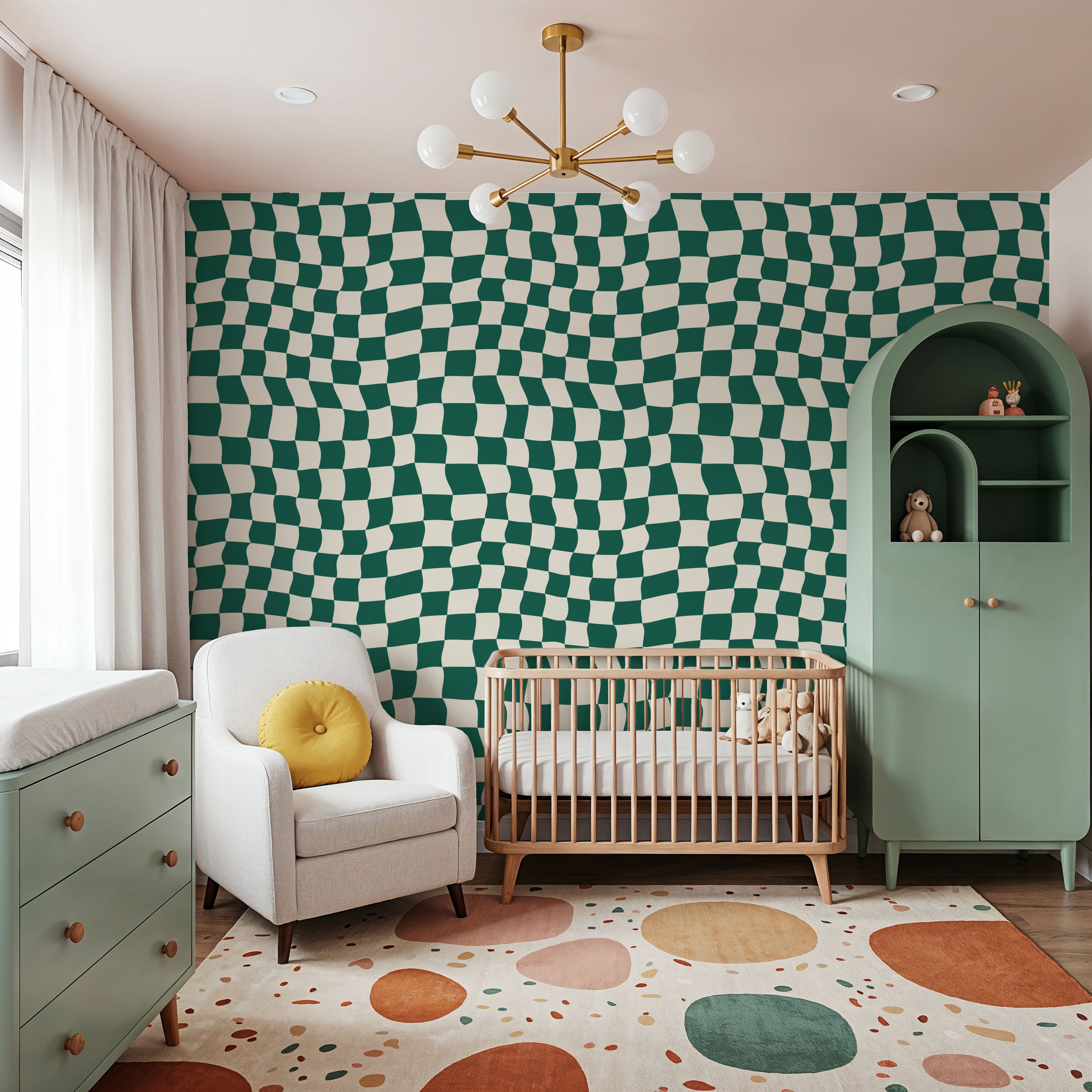 Warped Checkerboard, Forest Green