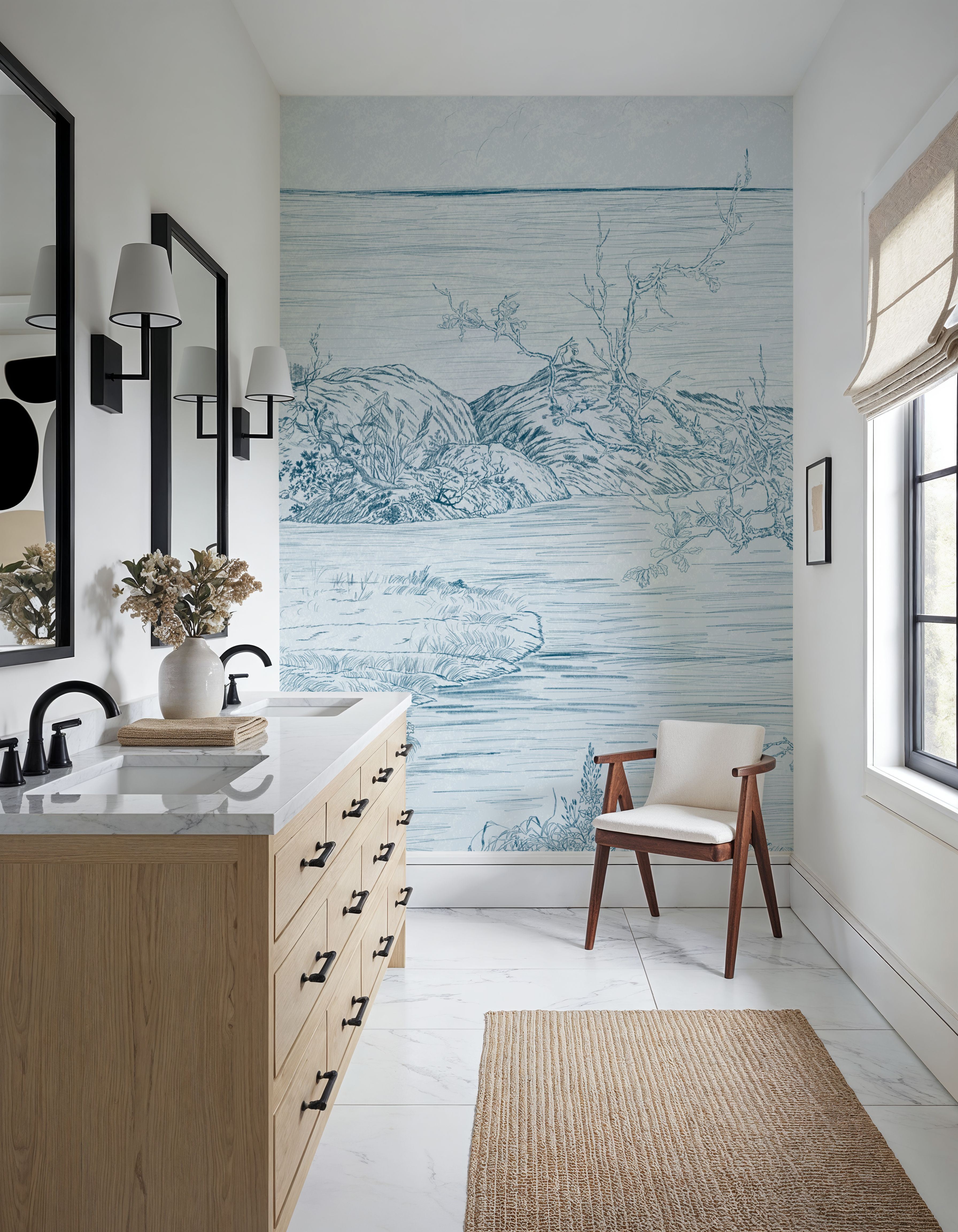 Coastal Drawing in Blue