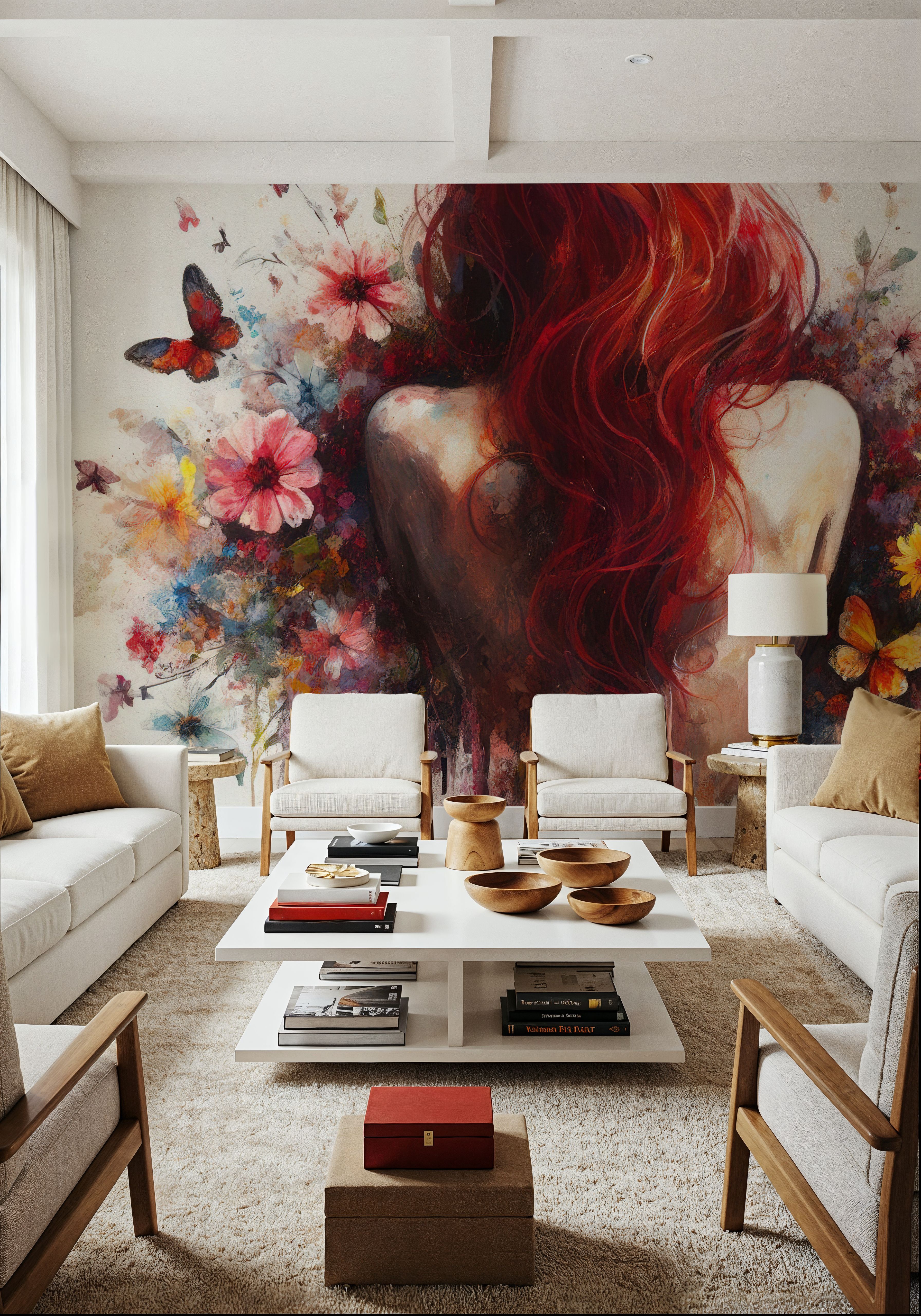 Watercolor Butterflies Red