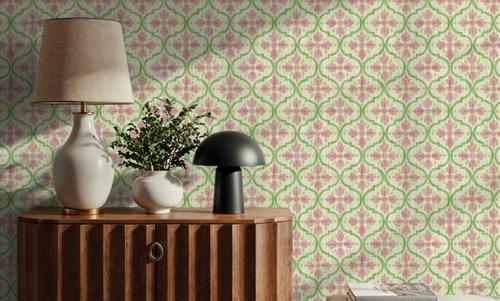 Quatrefoil Watercolor Trellis, Rose Garden
