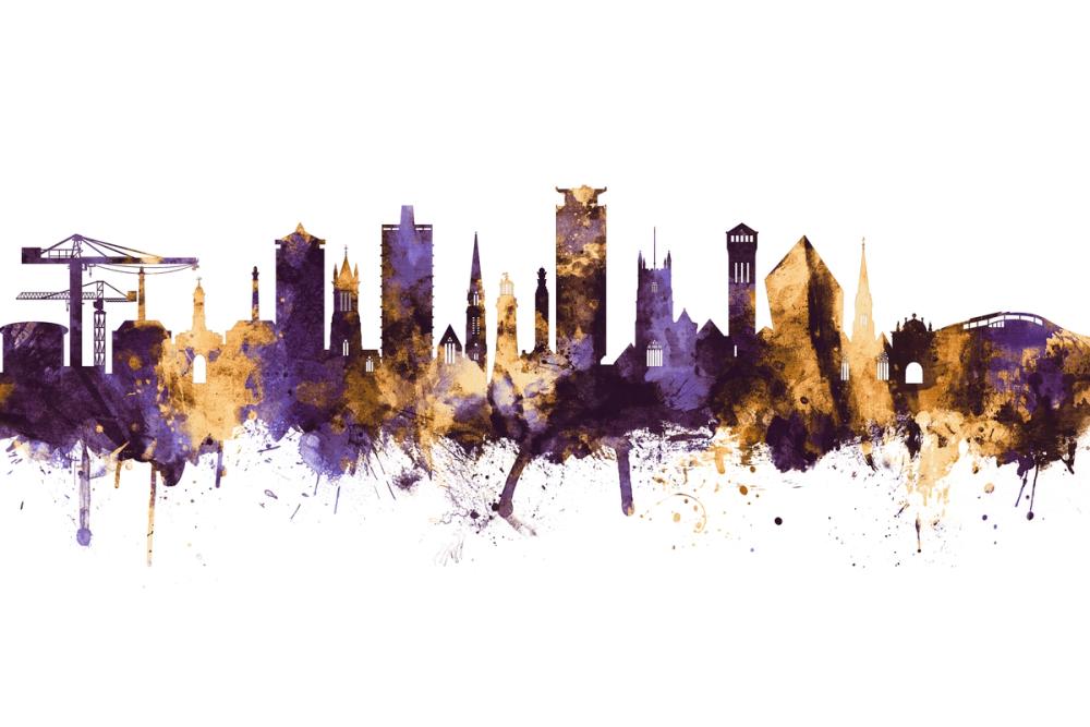 Plymouth England Skyline Purple & Gold