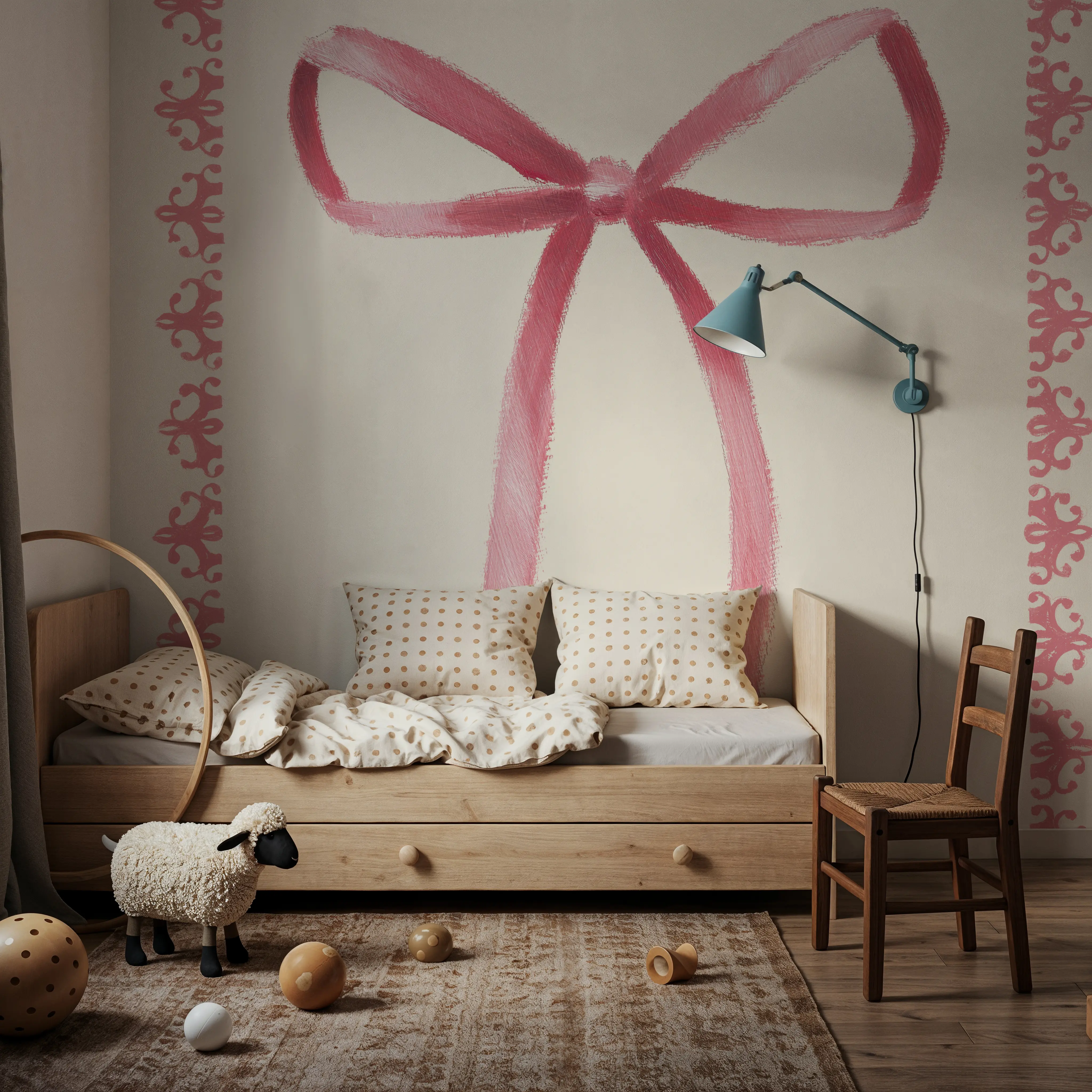 Fotobehang - Emilys Bows Pink II - Folk Mural - Roze - Kinderkamer - Wallism België - Zelfklevend of Vliesbehang