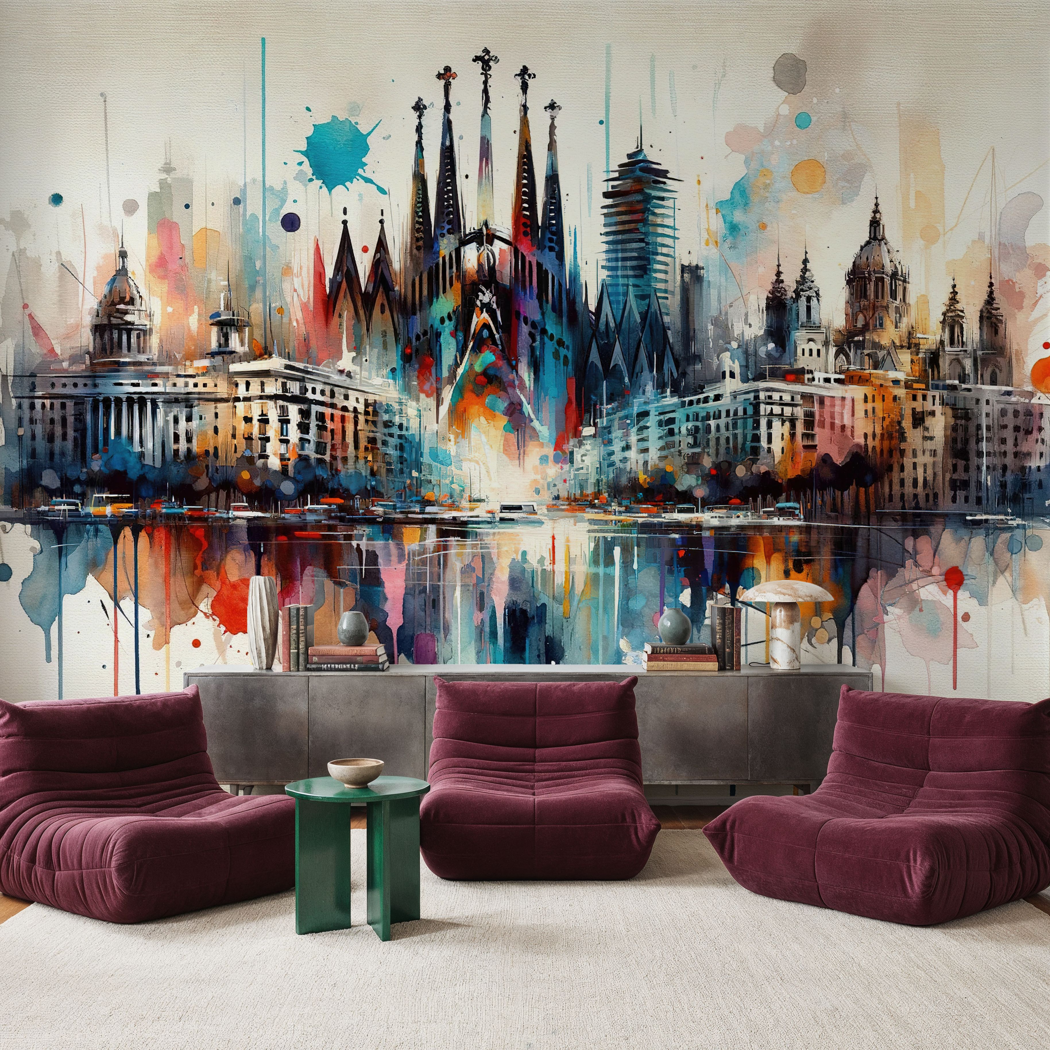 Watercolor Skyline Barcelona I