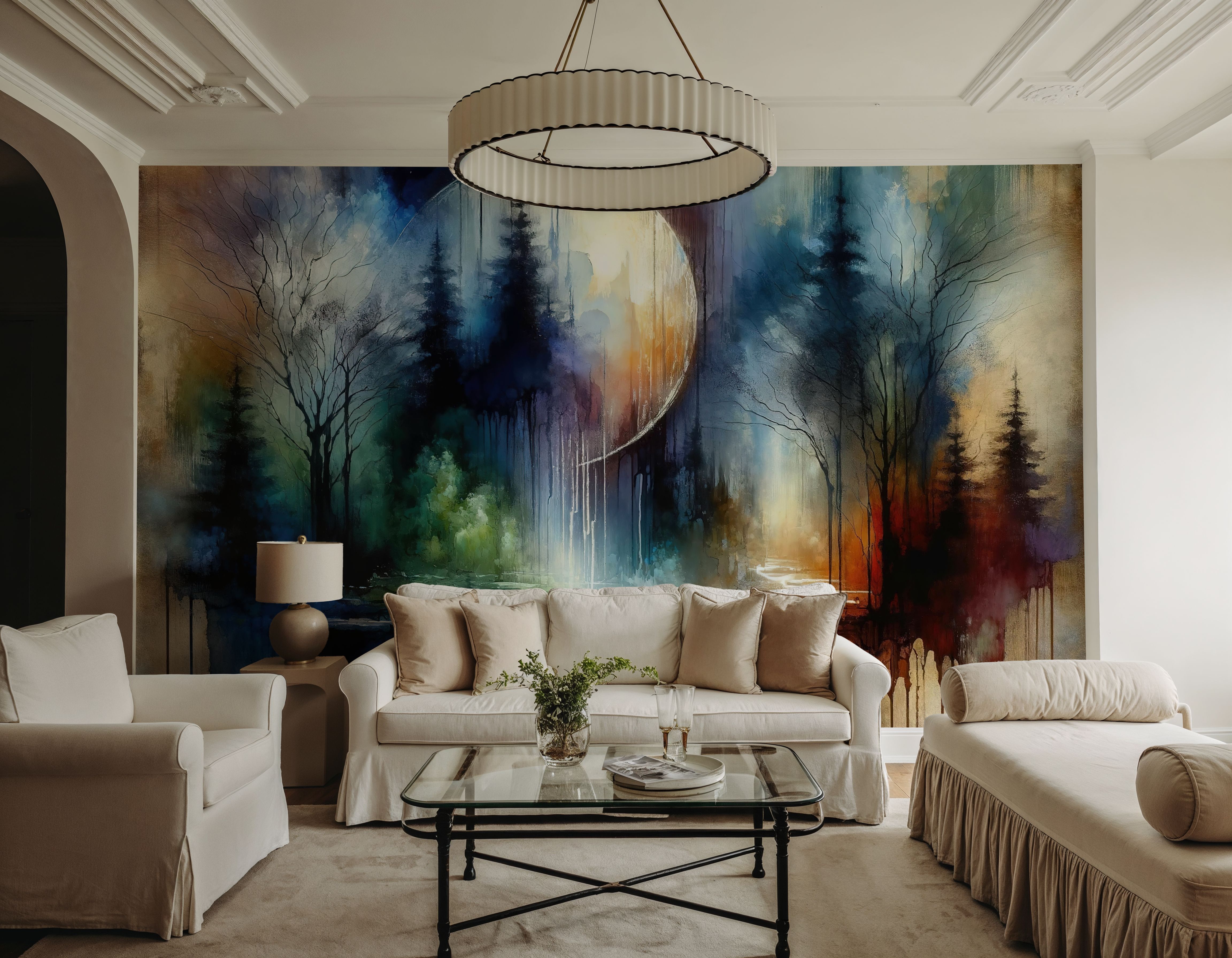 Watercolor Forest in Moonlight