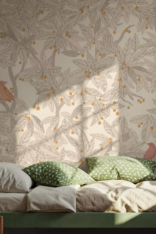 Cherry Tree Birds, Beige