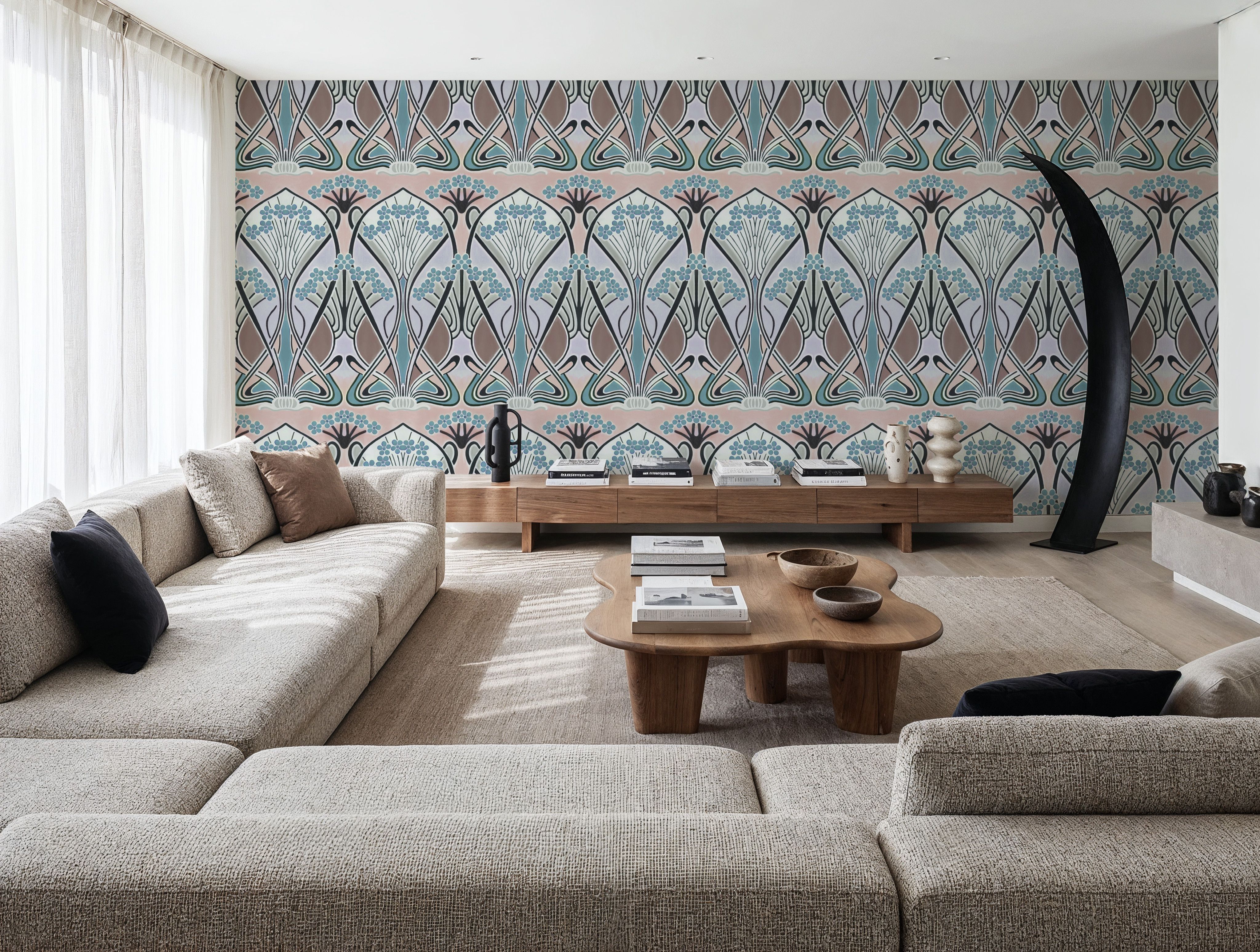 Floral Art Deco Aura, Light Teal